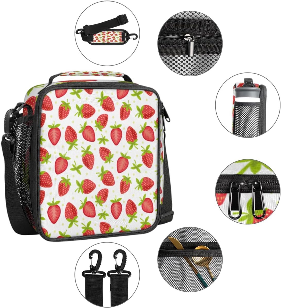 Fruit Strawberry Lunch Bag for Teens Insulated Lunchbox for School, Work, Picnic Cooler Tote Bag - 图片 2