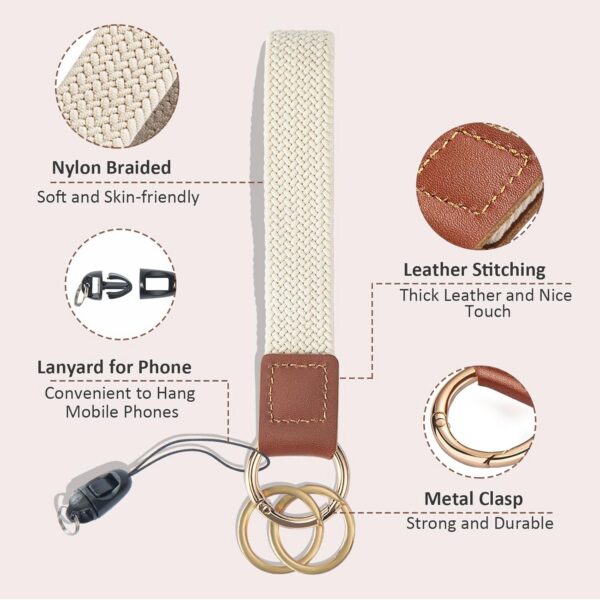 Wrist Lanyard, Stretchy Wristlet Keychain Lanyards, Cute Key Lanyard for Women Men - 图片 2