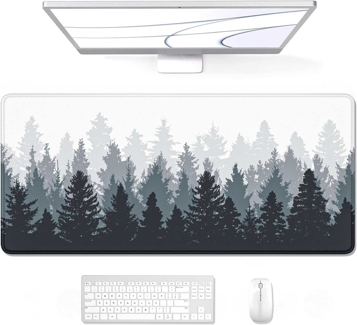 Long Computer Mousepad Thin Extended Full Size Desk Mat for Desktop, Laptop, Wireless Mice, White