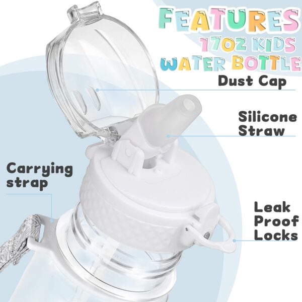 17oz Kids Water Bottle for School - Motivational With Silicone Straw, Leak-Proof Tritan BPA-Free, Reusable for Girls Boys, Clear - 图片 2