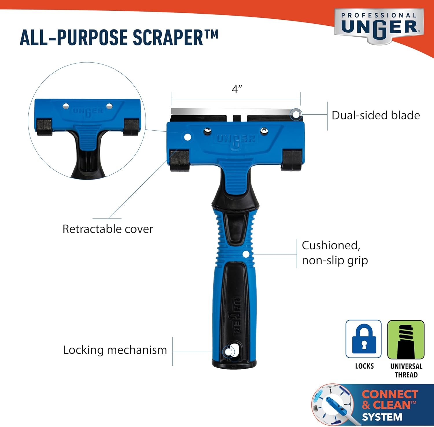Professional Connect and Clean 4" All-Purpose Scraper, Window, Glass, and Floor Scraping Tool Supplies, Adhesive Removal - 图片 4