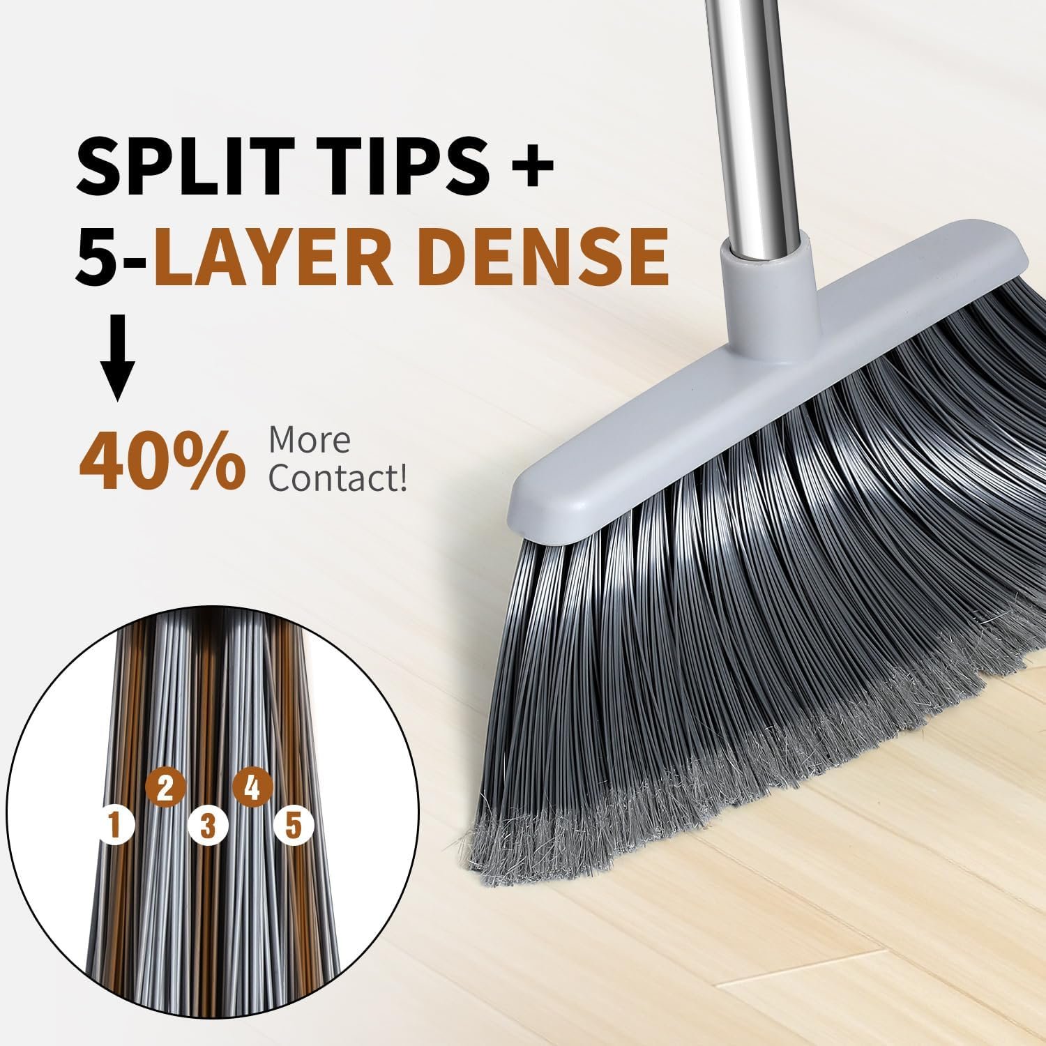 Outdoor Brooms for Sweeping Indoor, Adjustable 55" Pet Hair Removal Heavy Duty Broom for Floors Home Kitchen Garage Commercial Patio Industrial Snow - 图片 2