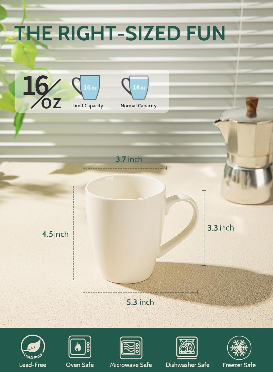 16 Ounce - Set of 6, Cups for Latte, Hot Tea, Cappuccino, Mocha, Cocoa, White - 图片 4