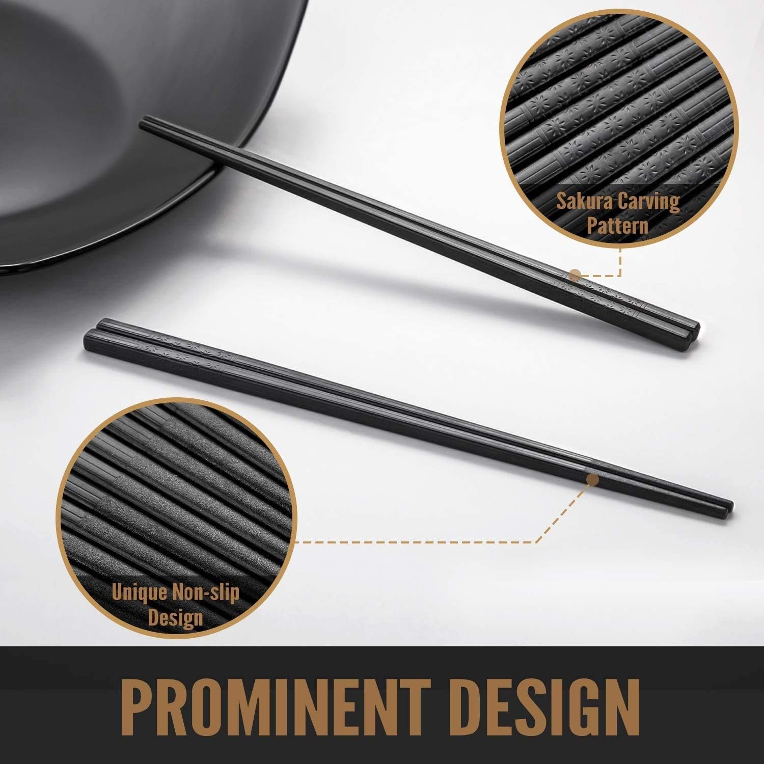 10 Pairs Fiberglass Chopsticks - Reusable Chopsticks Dishwasher Safe, 9 1/2 Inches - Black - 图片 4