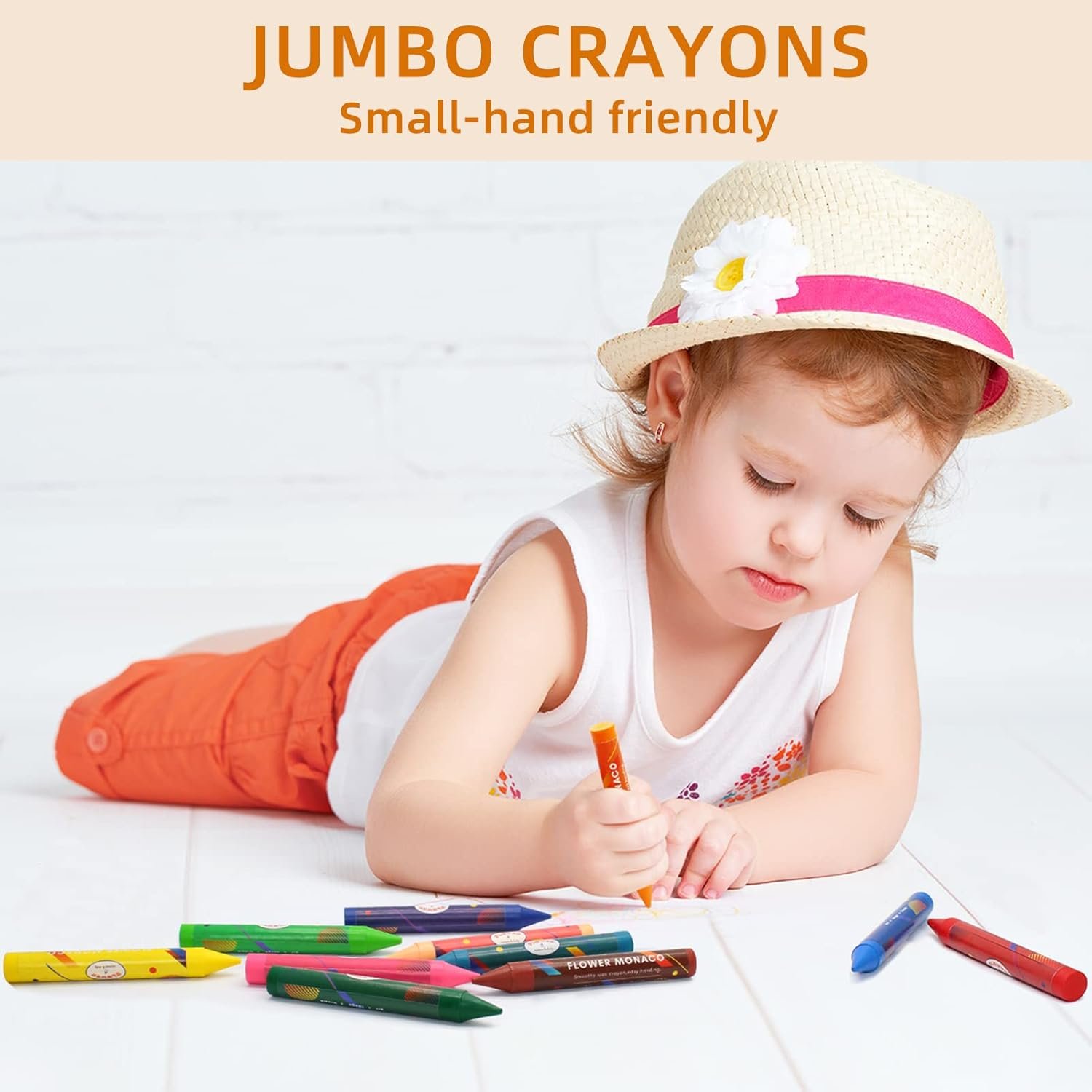 " 16 Colors Non Toxic Crayons, Easy to Hold Large Crayon for Kids, Safe for Babies and Children Flower Monaco " - 图片 4
