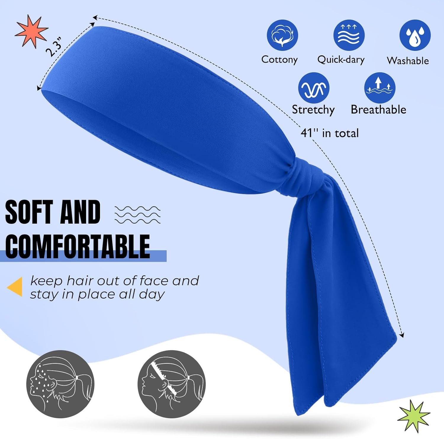 Women Ninja Karate Head Tie Athletic Sweatbands Elastic Hair Bands for Basketball - 图片 4