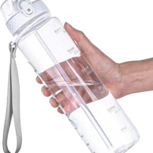 32oz Sports Bottle With Time Markers-BPA-Free Tritan Wide Mouth Bottle Leakproof Motivational wate bottles for Gym,Hiking,School or Office