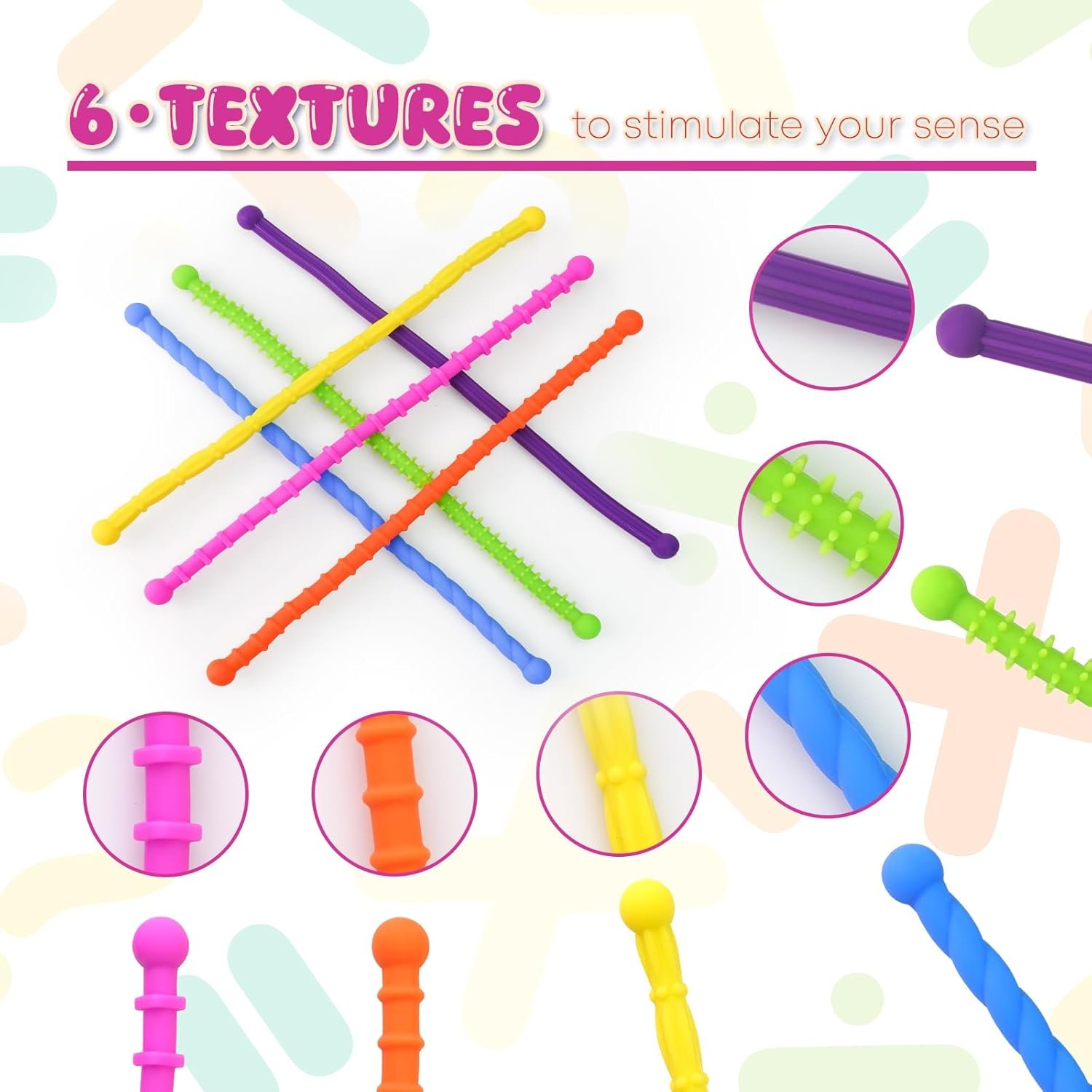 Sensory Sticks Fidget Toys for Kids Adults,6pcs Textured Calming Sensory Toys for Anxiety Relief Kids with Autism - 图片 4