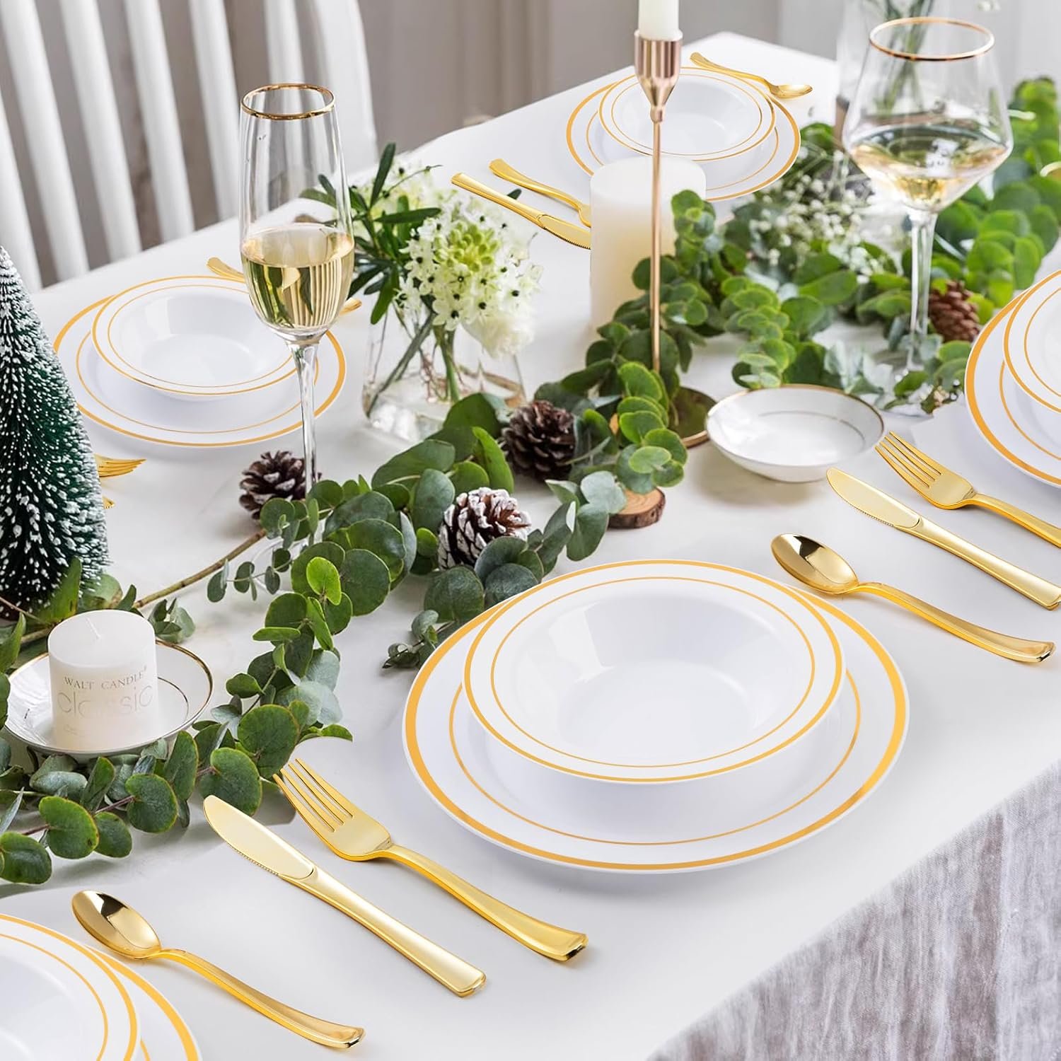 100 Pack Plastic Bowls with Gold Rim, 12oz Disposable Soup Bowls, Heavy Duty Dessert Bowls for Weddings - 图片 3