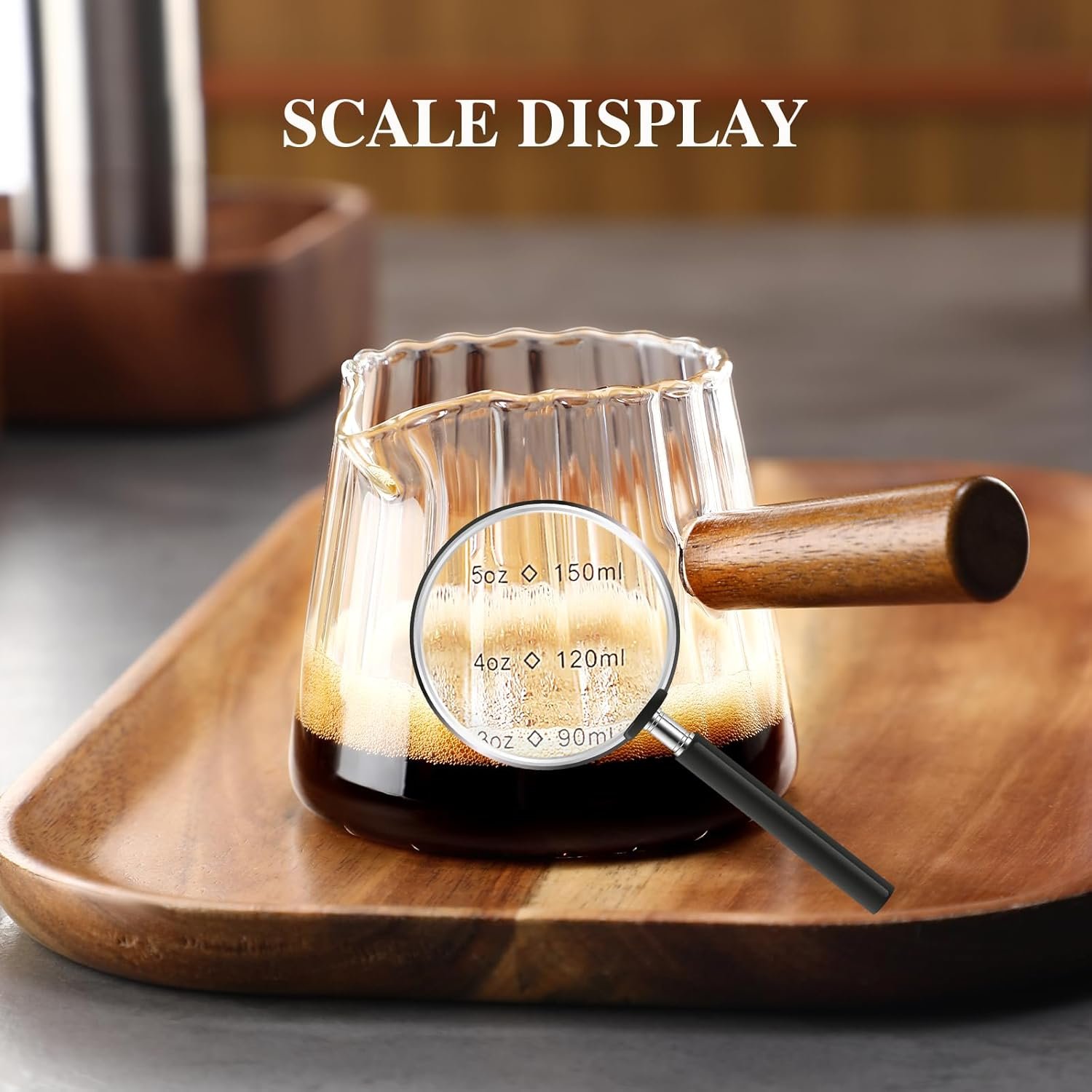 Espresso Cups With Wood Handle 6oz, Espresso Accessories, Milk Frothing Pitcher, Glass Measuring Cup - 图片 3