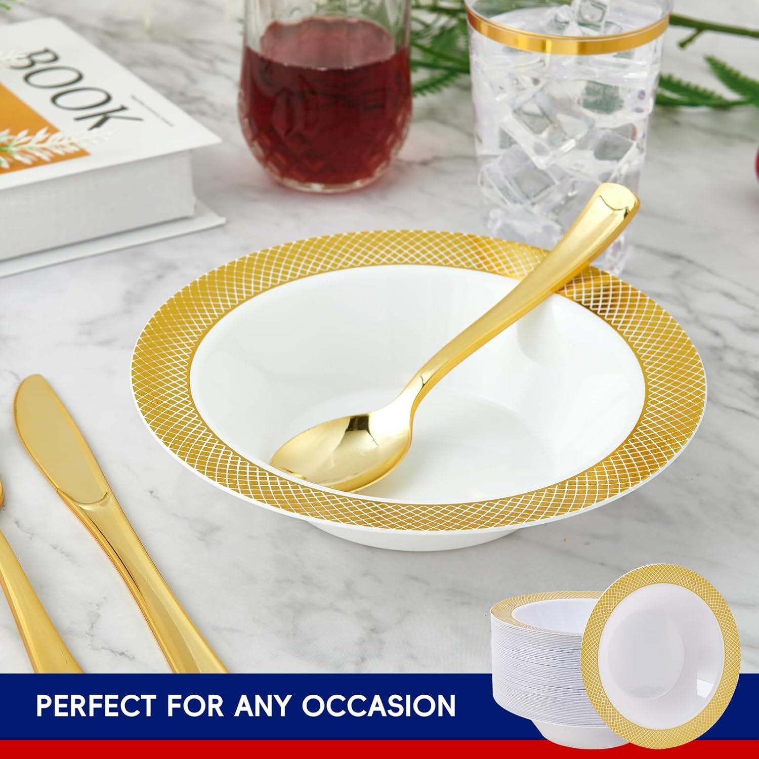 100 Disposable Plastic Bowls, 12oz Heavy Duty Disposable Dinner Bowls - 图片 4