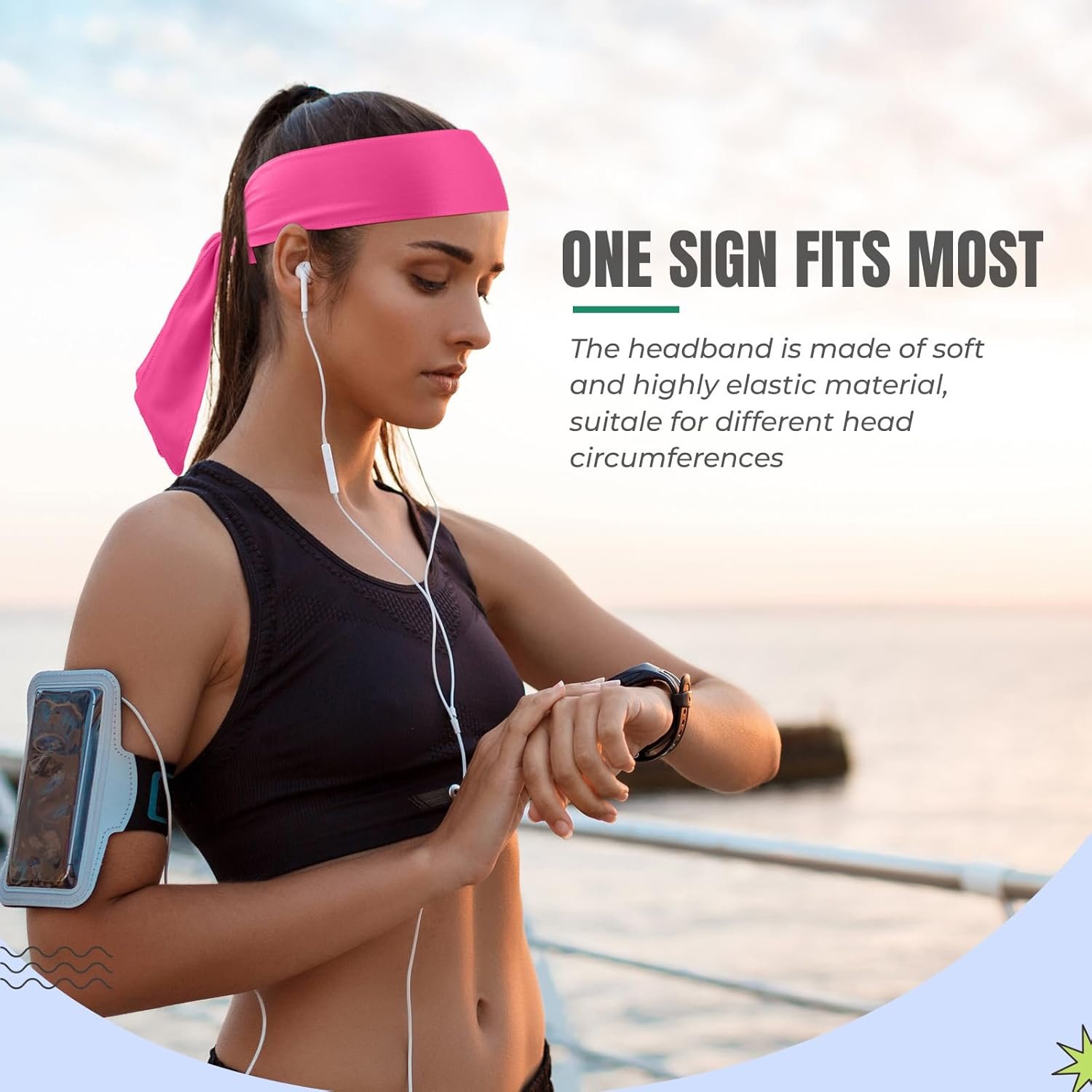 Women Ninja Karate Head Tie Athletic Sweatbands Elastic Hair Bands for Basketball - 图片 2