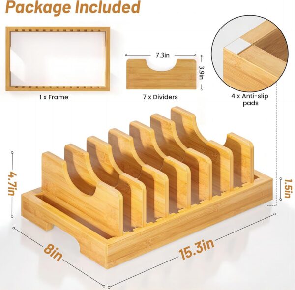 Bamboo Pot and Pan Organizer, Pot Lid Organizer Holder Rack for Countertop Drawer - 图片 5