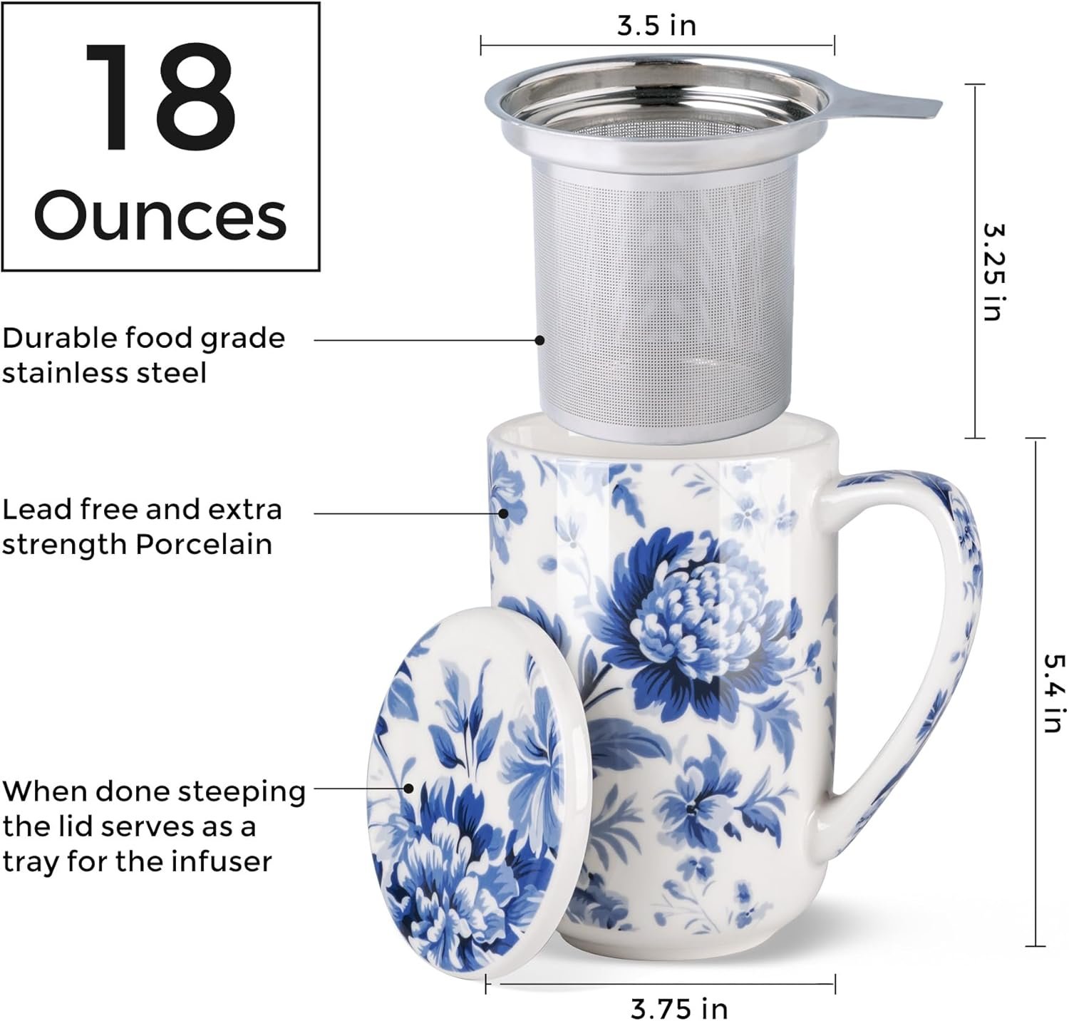 Tea Mug with Infuser and Lids, 18 Oz Coffee Cup Strainer with Bag Holder for Loose Leaf Tea, Steeping Coffee Mug for House-warming Wedding Birthday Gift - 图片 3
