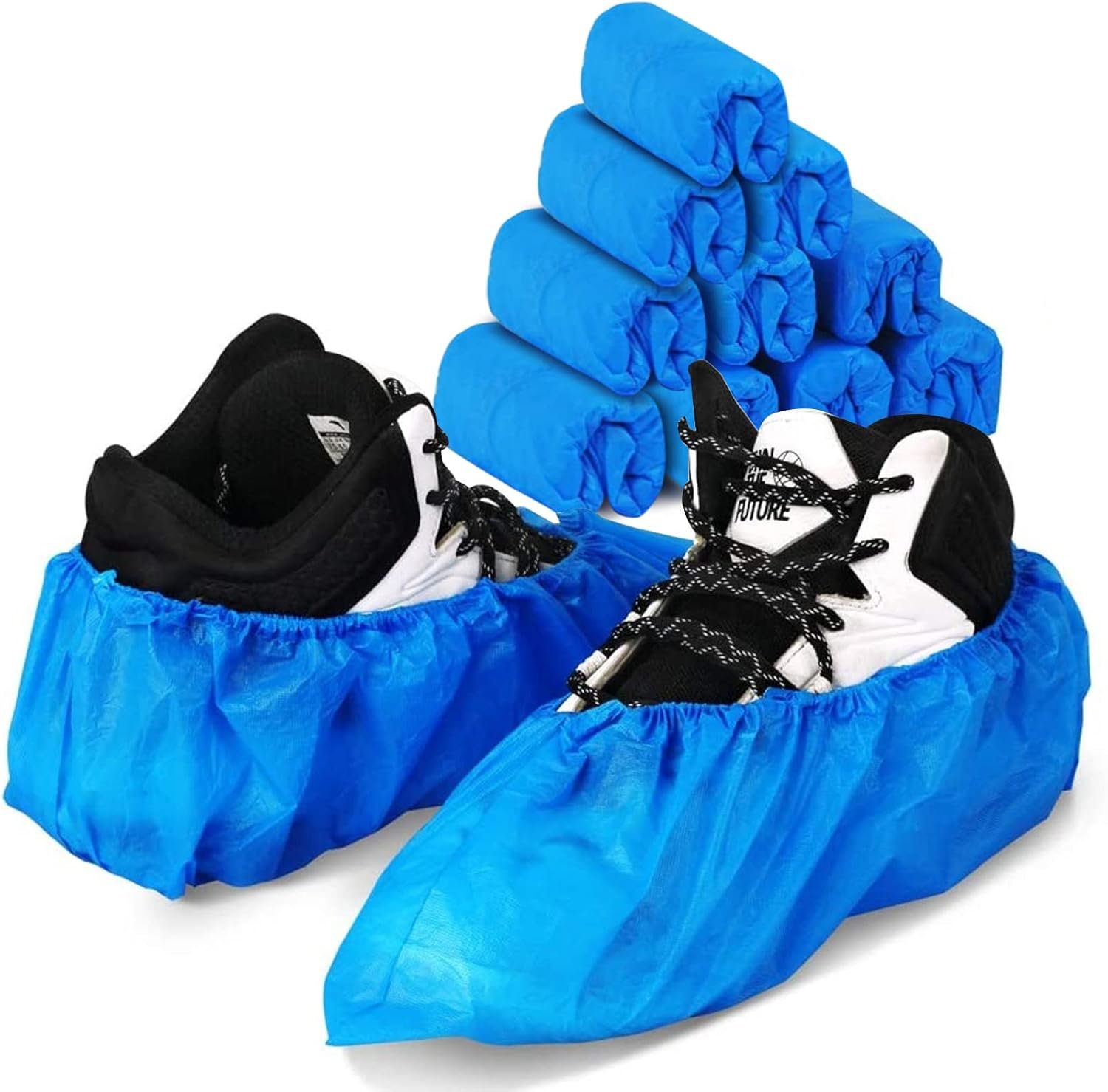 100 Pack 50 Pairs Disposable Shoe Covers Boot Cover Waterproof, Dust proof, The Size Fit Most, Non-slip, Blue - 图片 3