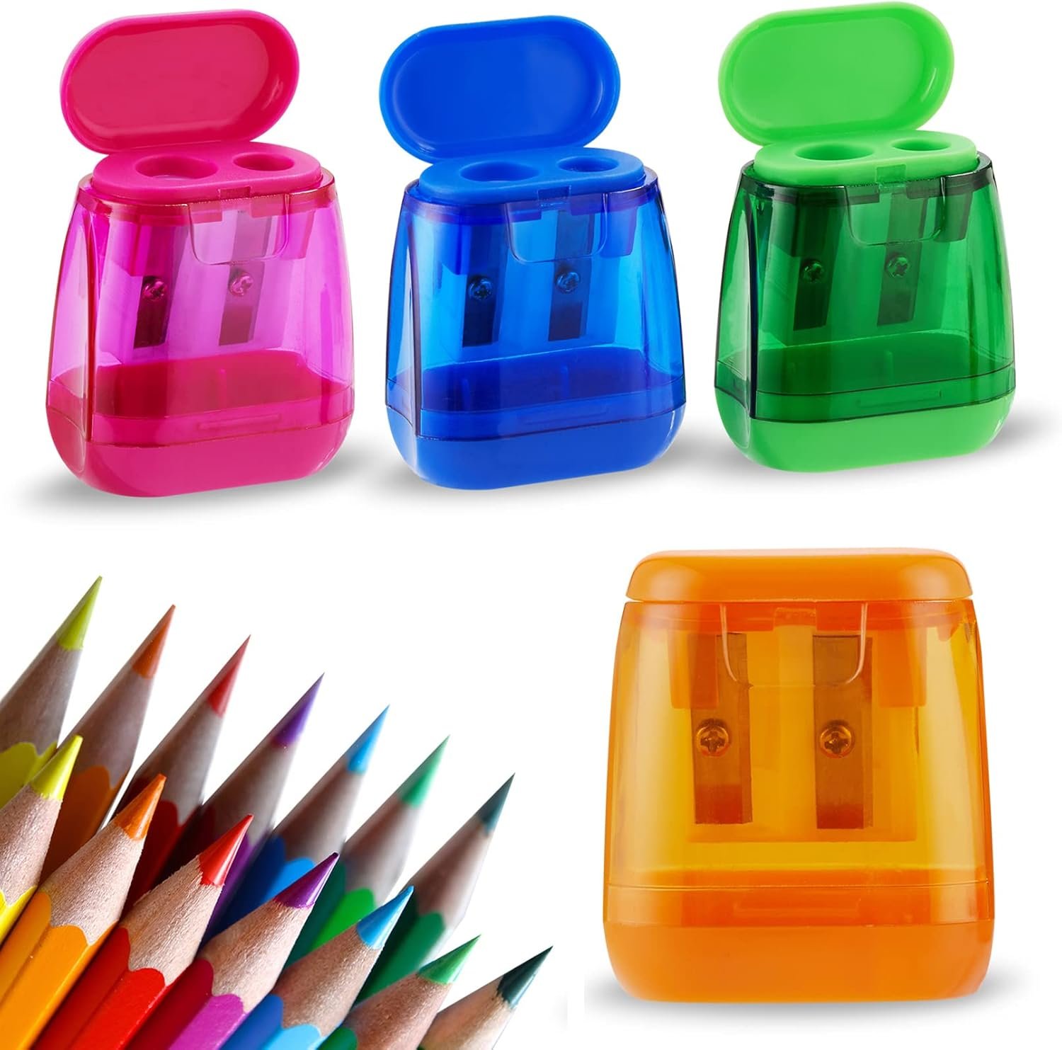 4 Pcs Pencil Sharpeners Manual,Dual Holes Compact Colored Handheld Pencil Sharpener for Kids with Lid