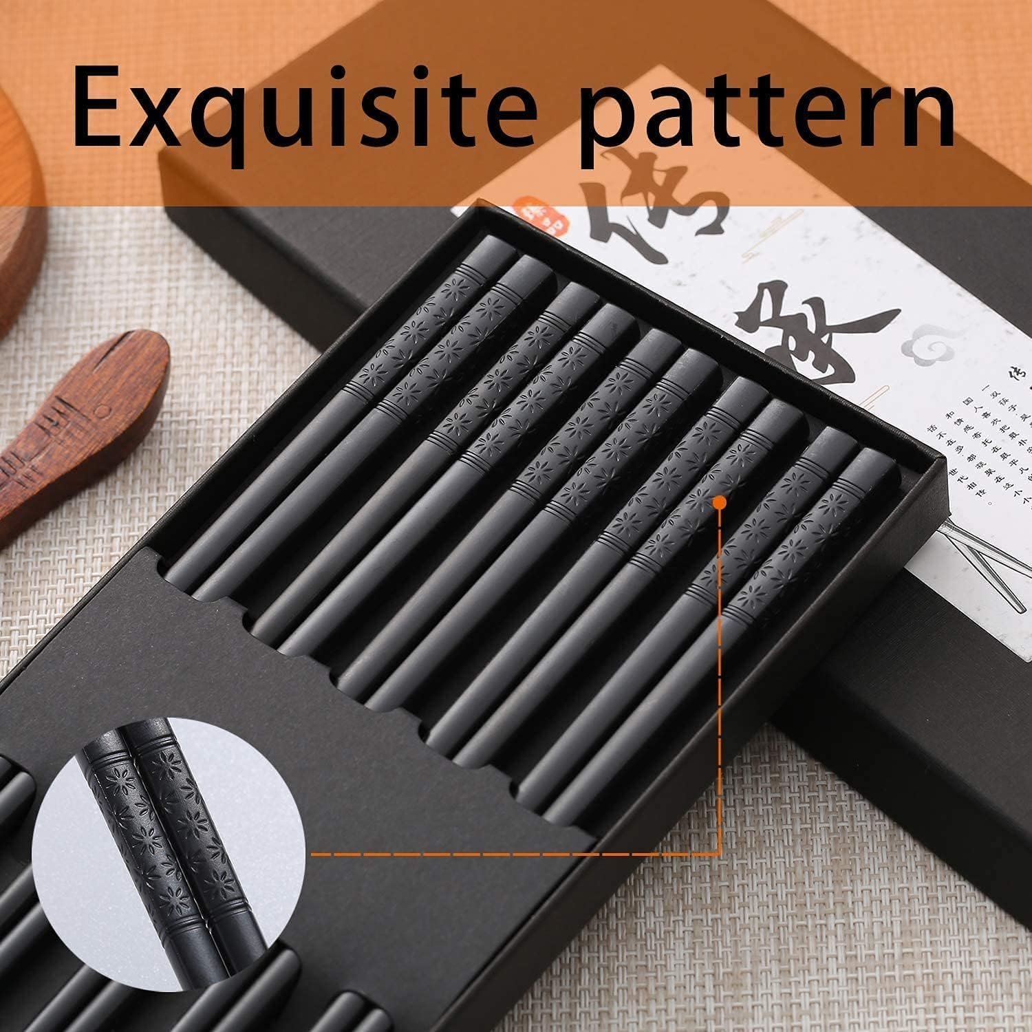 10 Pairs Fiberglass Chopsticks - Reusable Chopsticks Dishwasher Safe, 9 1/2 Inches - Black - 图片 5