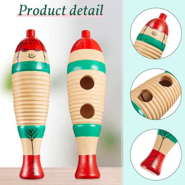 2 Pieces Colorful Fish Shaped Guiro Instrument Latin Percussion Musical Wooden Frog Instrument Musical Percussion for Adults Kids with Rhythm Sticks - 图片 4