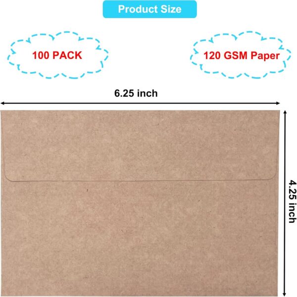 100 Pack 4x6 Envelopes for Invitations, Brown Kraft Envelopes - 图片 4