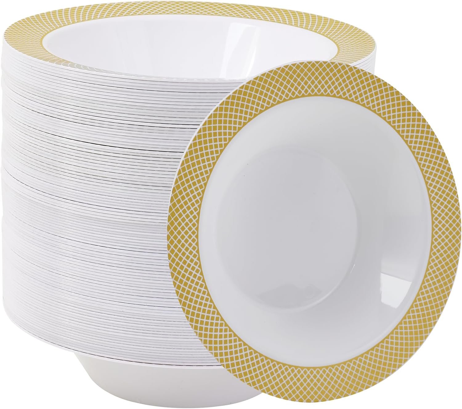 100 Disposable Plastic Bowls, 12oz Heavy Duty Disposable Dinner Bowls