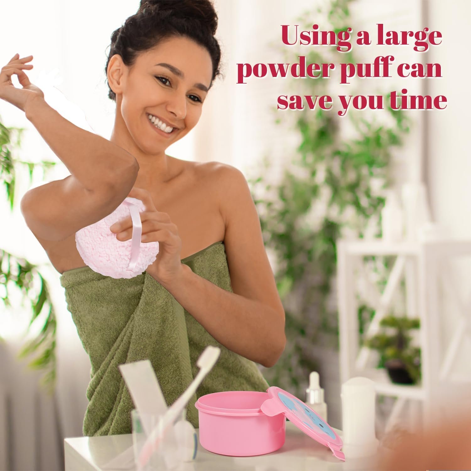 "Extra Soft Powder Puff, 6"" x 3"" Large Body Powder Applicator, Dusting Powder Puffs with Loose Powder Container for Women (Pink) " - 图片 2