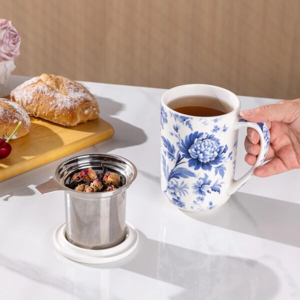 Tea Mug with Infuser and Lids, 18 Oz Coffee Cup Strainer with Bag Holder for Loose Leaf Tea, Steeping Coffee Mug for House-warming Wedding Birthday Gift - 图片 4