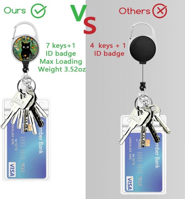 Black Cat Flower Lanyards for Id Badges, Id Badge Holder Heavy Duty and Retractable Keychain, Cute Badge Reel with 360 Degrees Rotate Carabiner Clip, - 图片 3