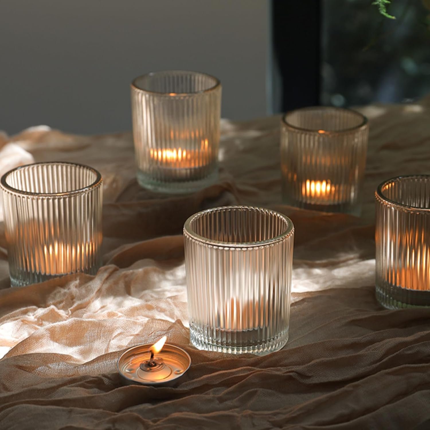 36 Pack Votive Candle Holders Bulk, Clear Tealight Candle Holder for Table Centerpiece, Ribbed Votive Holders for Wedding, Home Decor - 图片 2