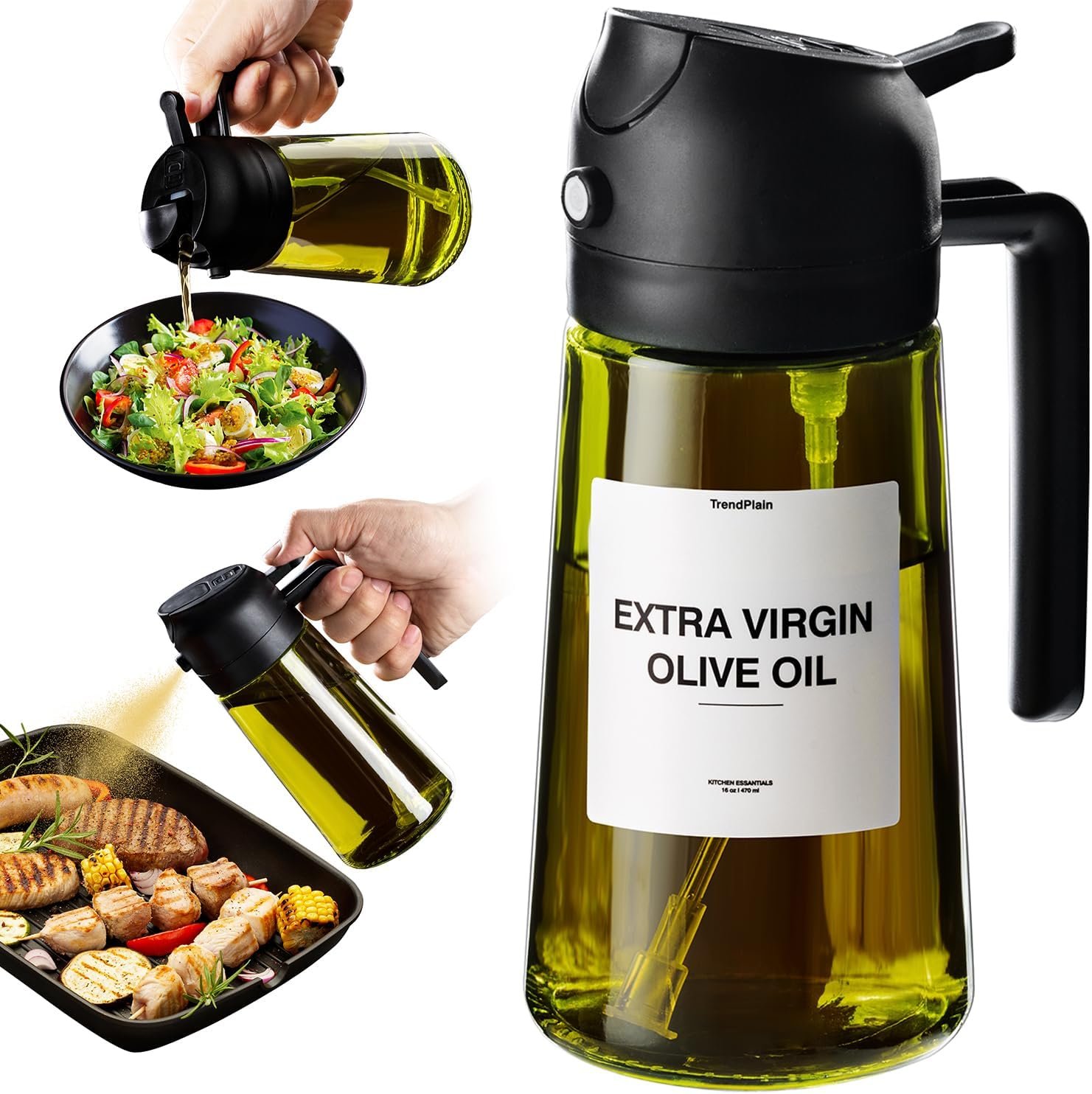 Original 16oz/470ml Olive Oil Dispenser Bottle for Kitchen Gadgets and Air Fryer Accessories - Olive Oil Sprayer for Cooking w/Stickers