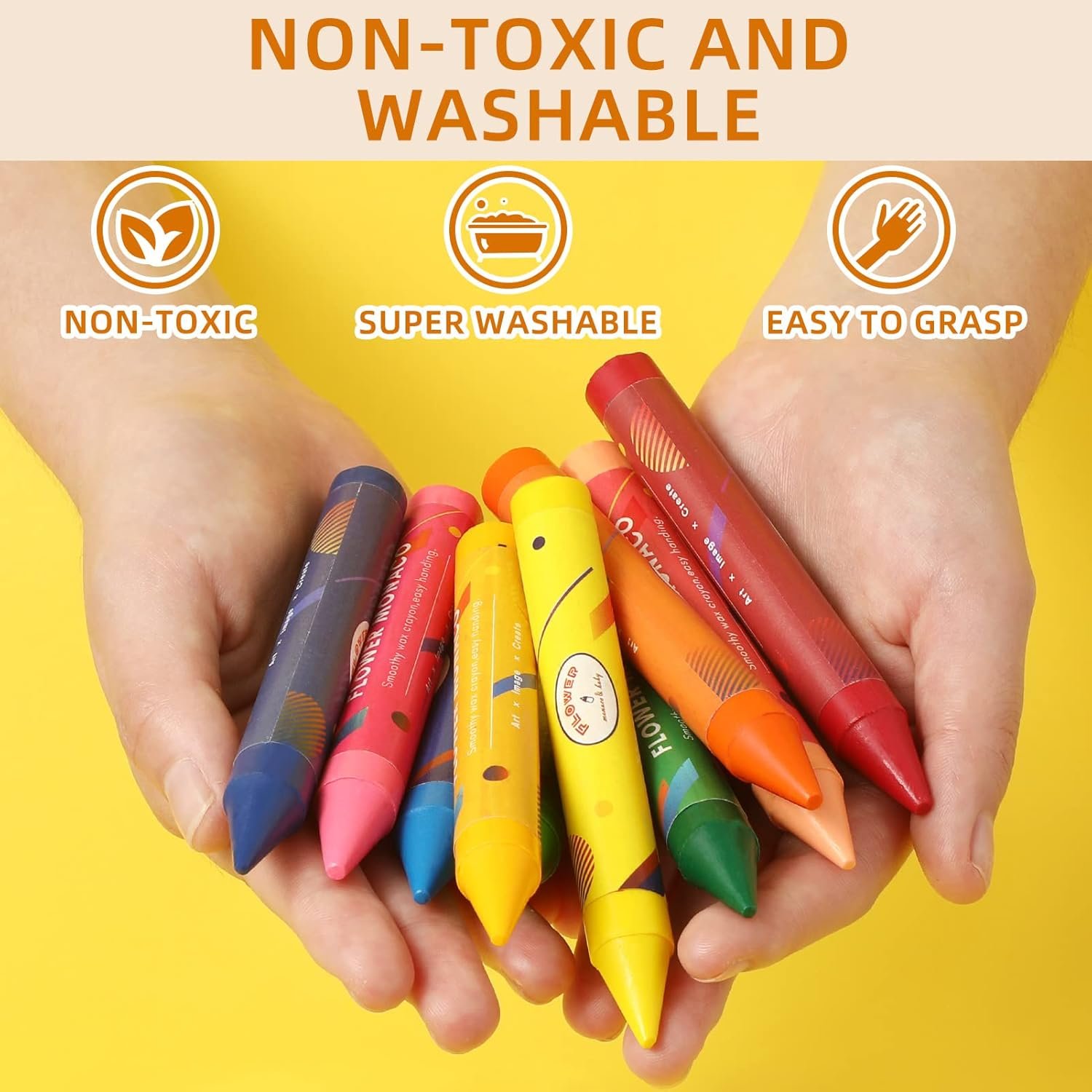 " 16 Colors Non Toxic Crayons, Easy to Hold Large Crayon for Kids, Safe for Babies and Children Flower Monaco " - 图片 3