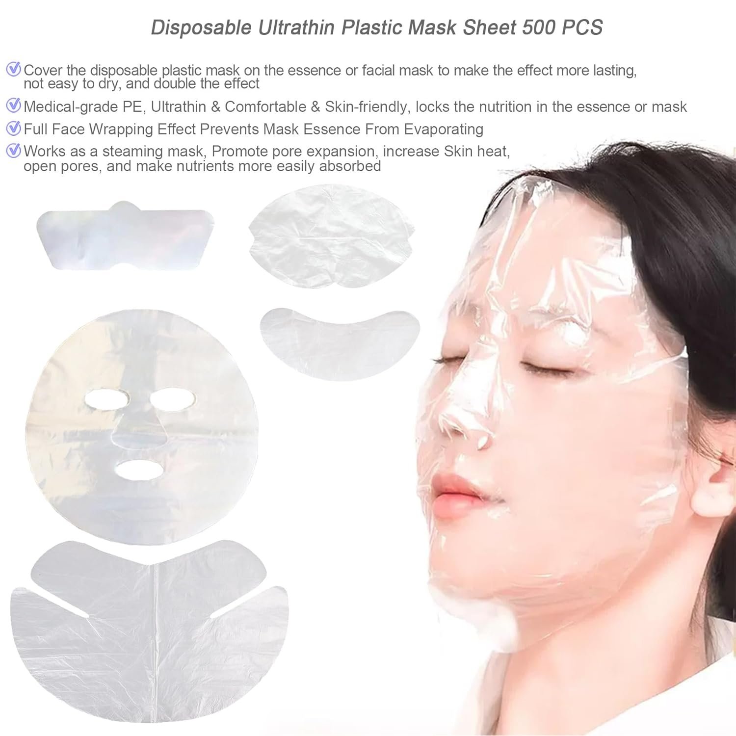 700Sheets Face Neck Eye Nose Lip Disposable Plastic Moisturizing Mask Paper Wrapped Facial Cover Film Patch for DIY - 图片 4