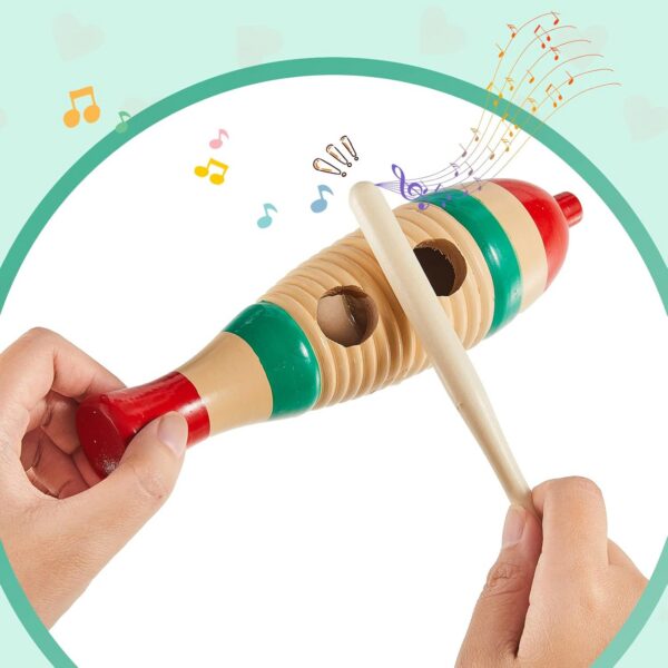 2 Pieces Colorful Fish Shaped Guiro Instrument Latin Percussion Musical Wooden Frog Instrument Musical Percussion for Adults Kids with Rhythm Sticks - 图片 3