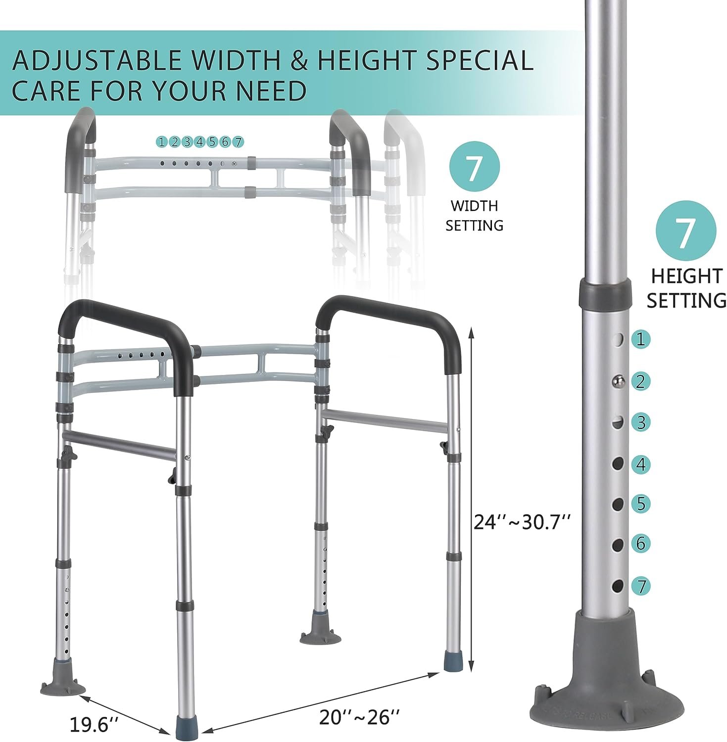 Toilet Safety Rails, Adjustable Toilet Frame for Elderly, Seniors, Handicap & Disabled, Foldable Handicap Toilet Handles Fit Any Toilets - 图片 4
