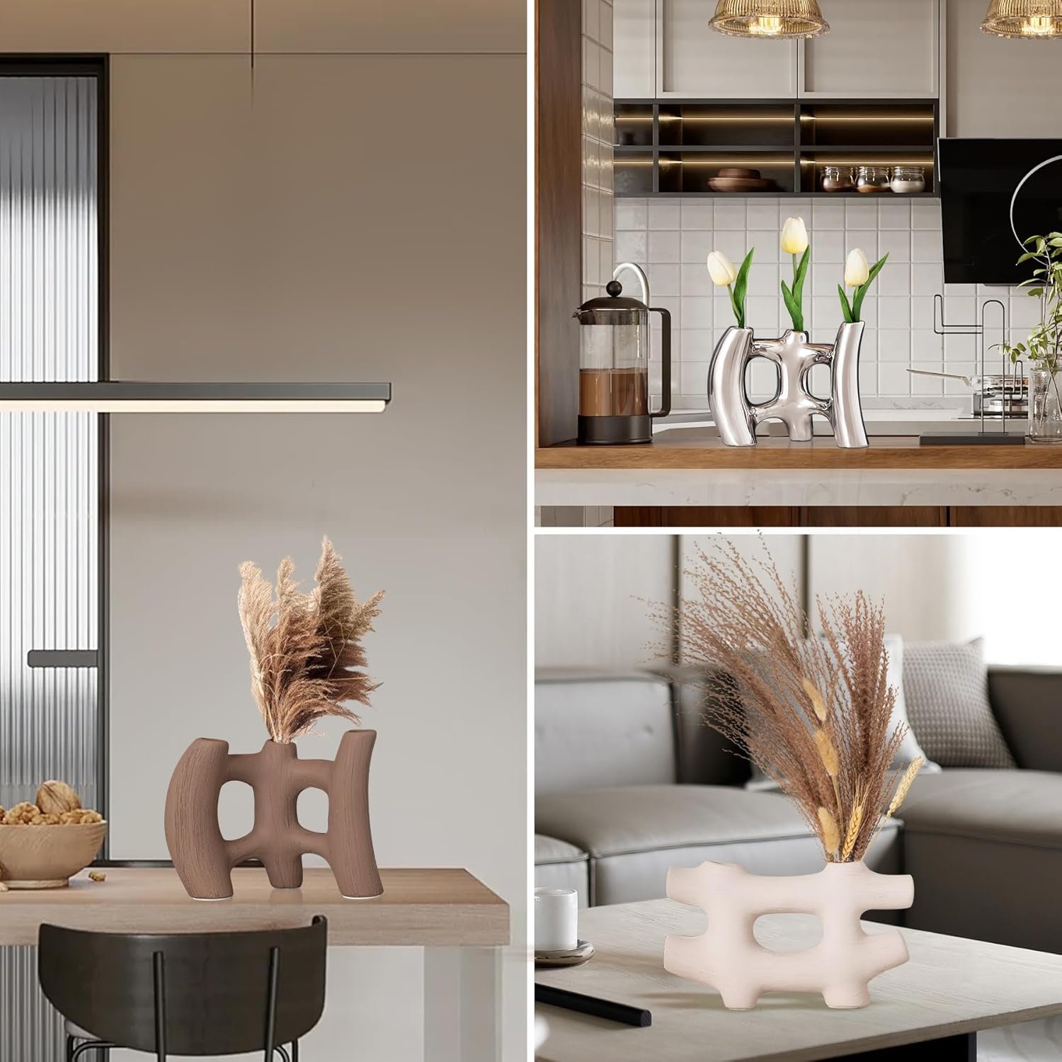 Small Vase Home Decor, Ceramic Handmade Vase Wabi Sabi Decor, Hollow Textured vase Coffee Table Decor - 图片 3