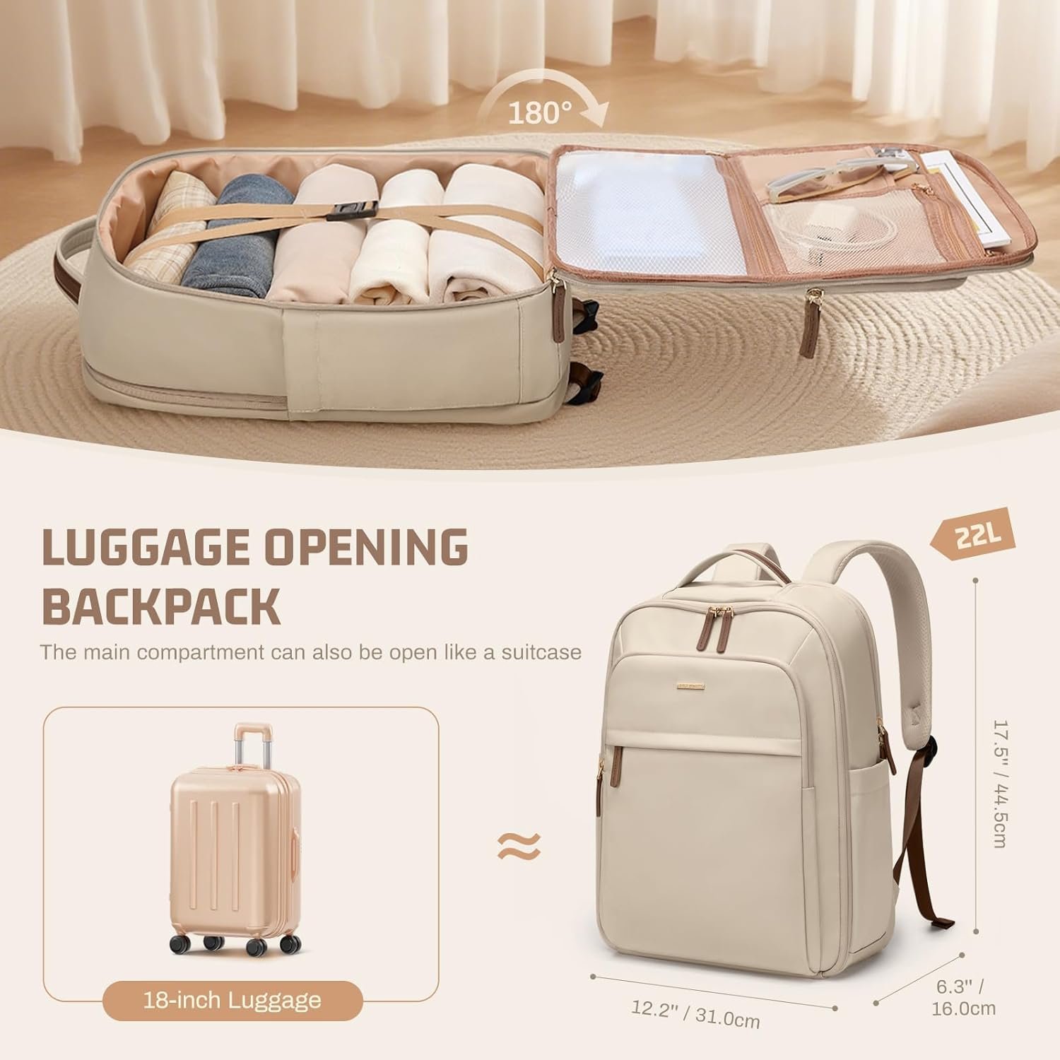 22L Travel Backpack for Women & Men,Carry On Bag for Airplanes Personal Item Laptop Backpack - 图片 4