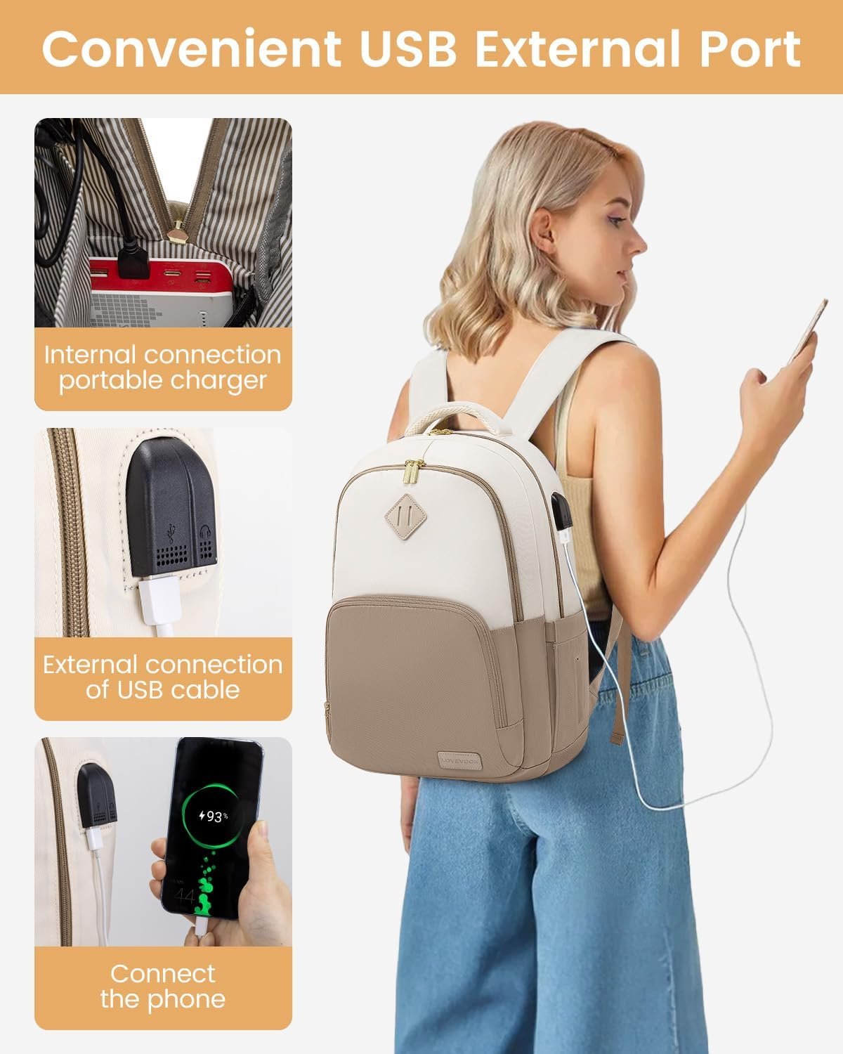 School Backpack for Women Men Classic Backpack with 15.6" Laptop Compartment Lightweight Bookbag - 图片 4