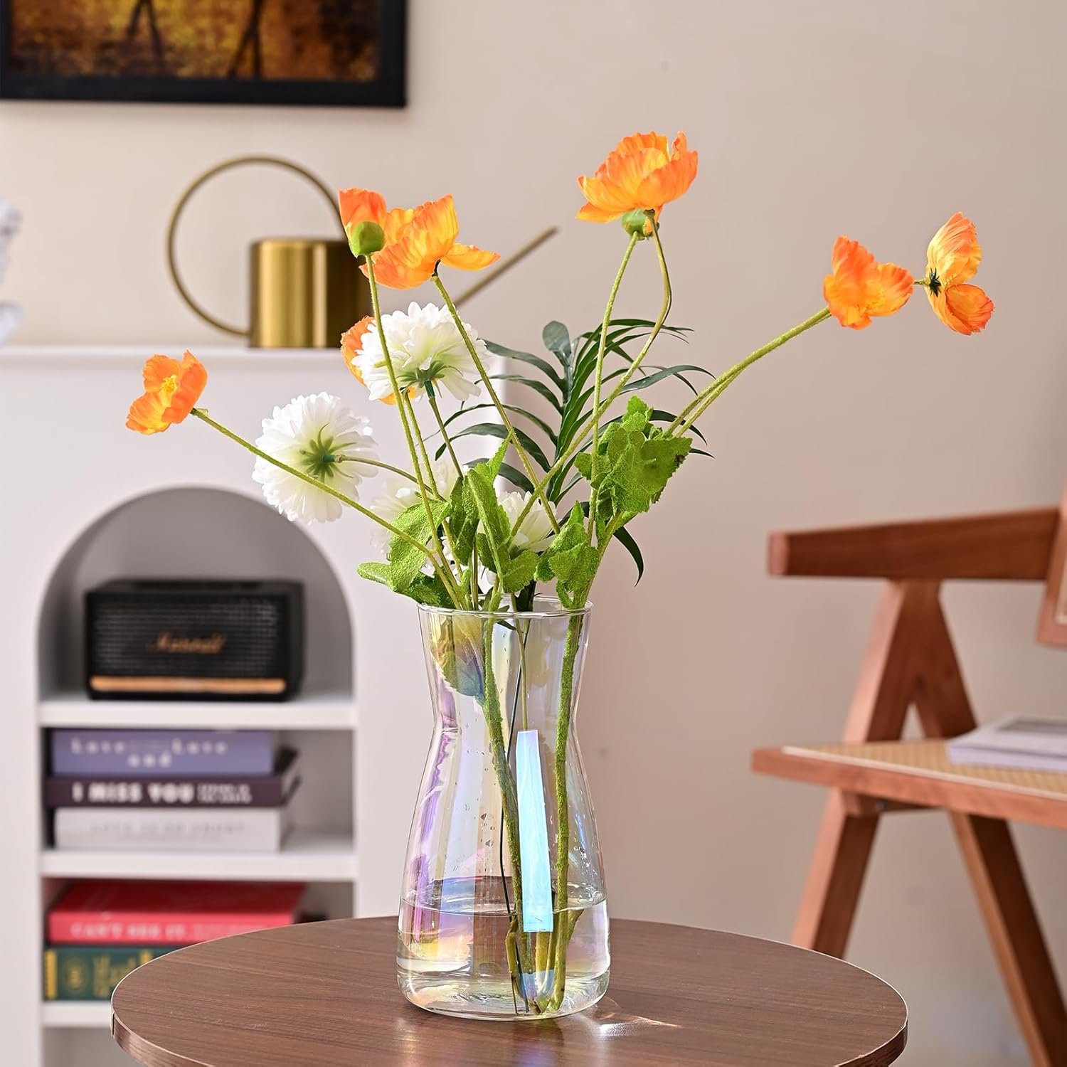 8 inch Iridescent Glass Flower Vases for Centerpiece Table Home Indoor Desk Decor - 图片 4