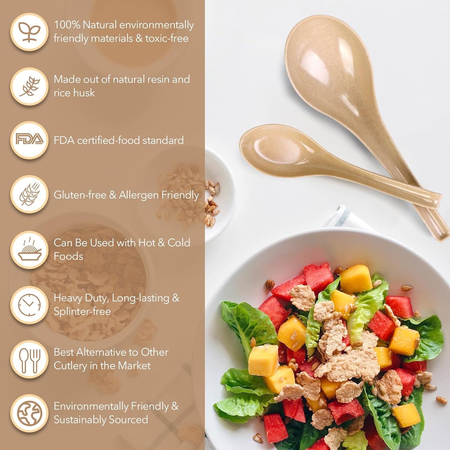 Eco-Friendly Biodegradable Chinese kitchen Serving Cereal Spoon with Deep Oval Hook Design for Japanese Ramen - 图片 3