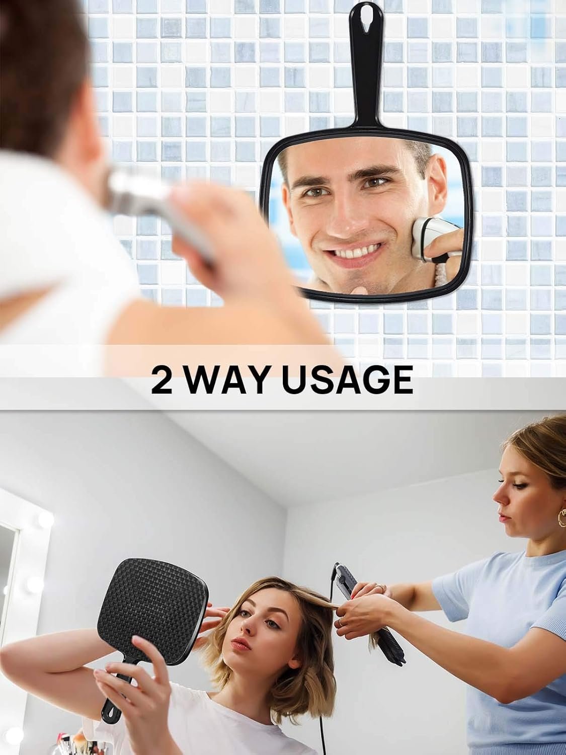 10.3" L x 7.4" W Hand Mirror, All Black Handheld Mirror with Handle - 图片 3