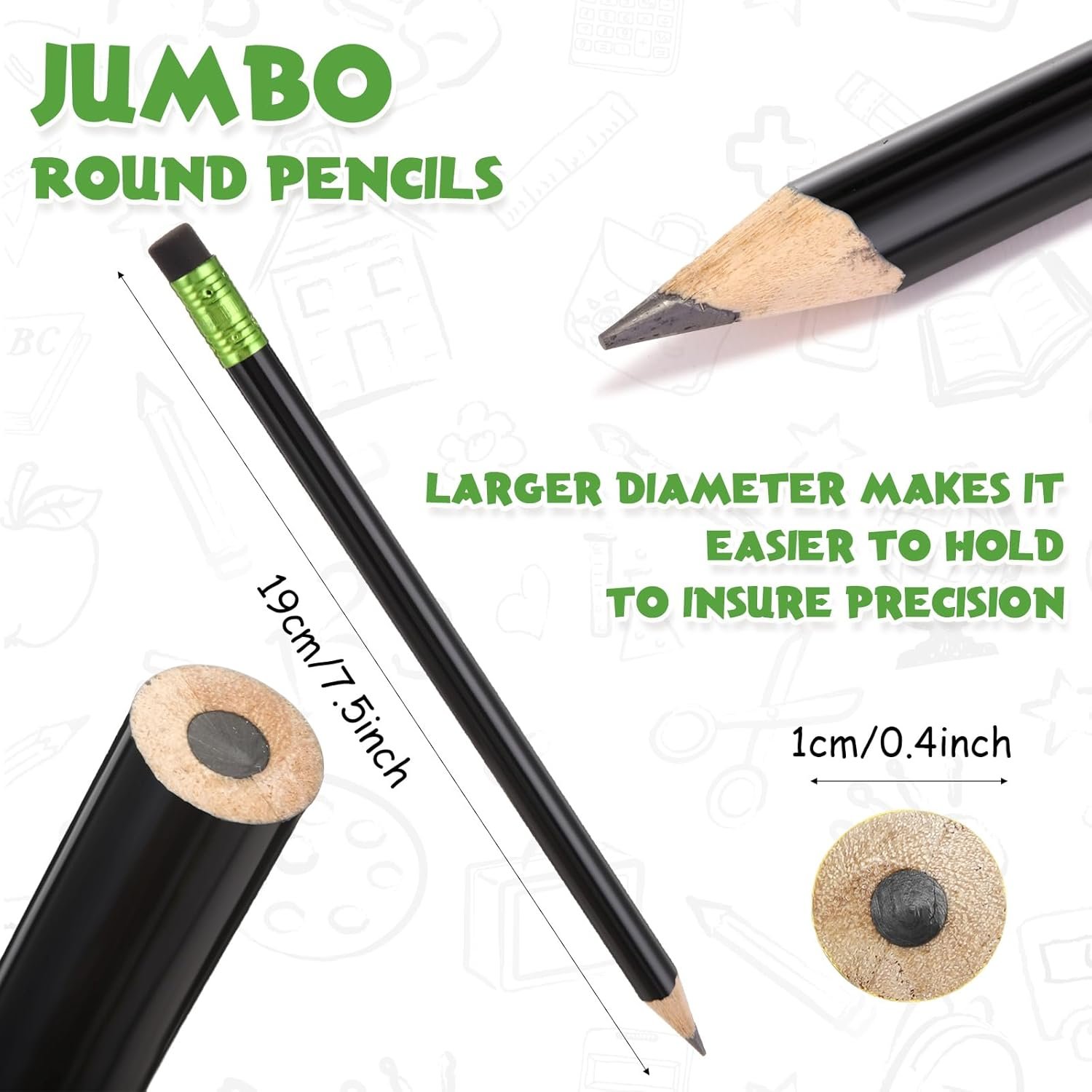 48 Pcs Fat Pencils Jumbo Big Thick Large Pencils and 3 Pieces Sharpeners for Kids Beginners Preschoolers - 图片 3