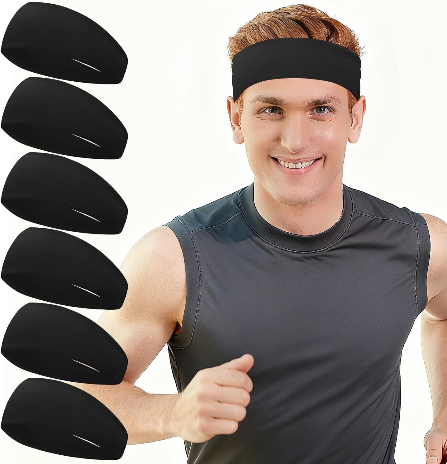 Mens Sweatband Bands Workout Moisture Wicking Headband for Running
