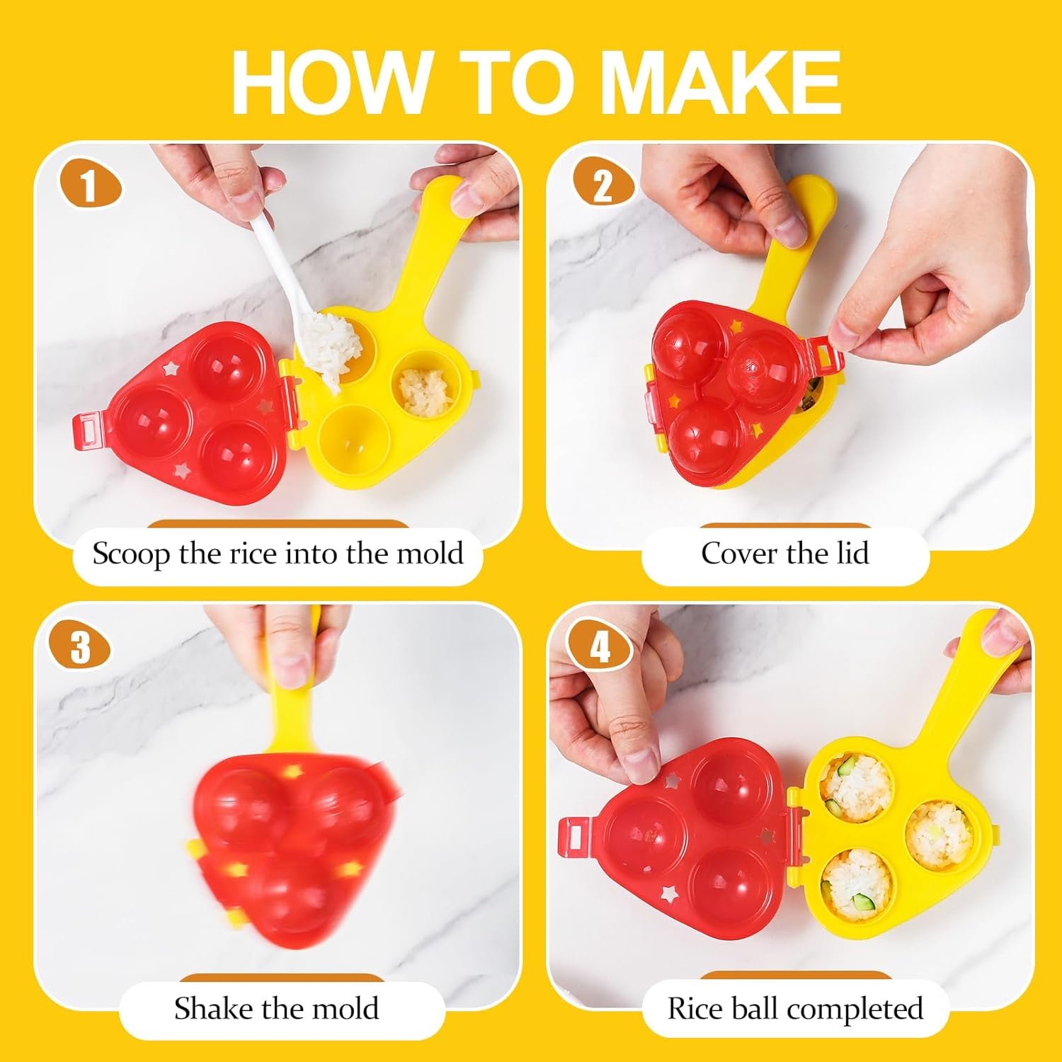 Rice Ball Mold, Upgraded Rice Ball Shaker, Onigiri Rice Ball Maker Molds for Kids, DIY Mini Sushi Maker Mold - 图片 3