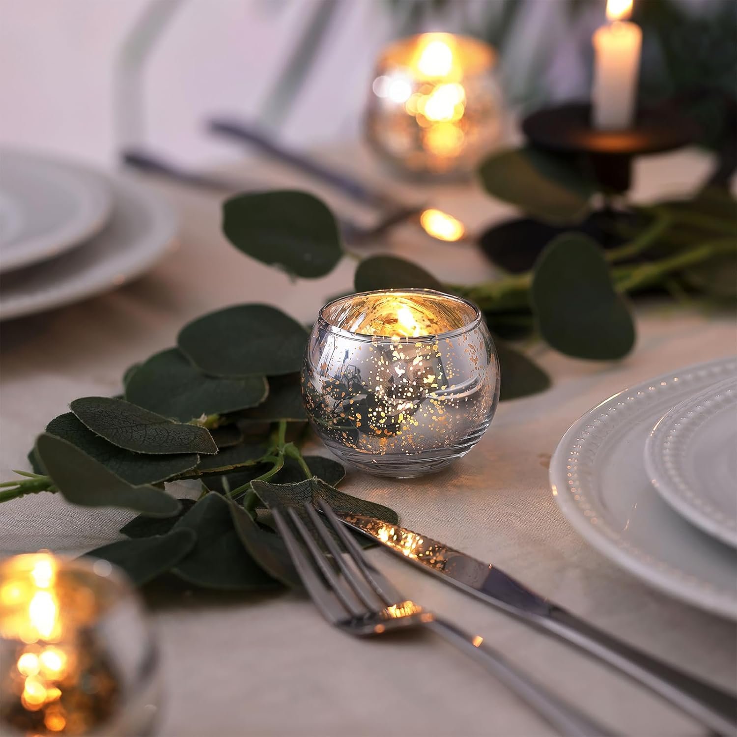 Candle Holders Set of 12 - Mercury Glass Votives Candle Holder - Christmas Tealight Candle Holder for Home Decor and Weddings/Parties Table Centerpieces - 图片 3