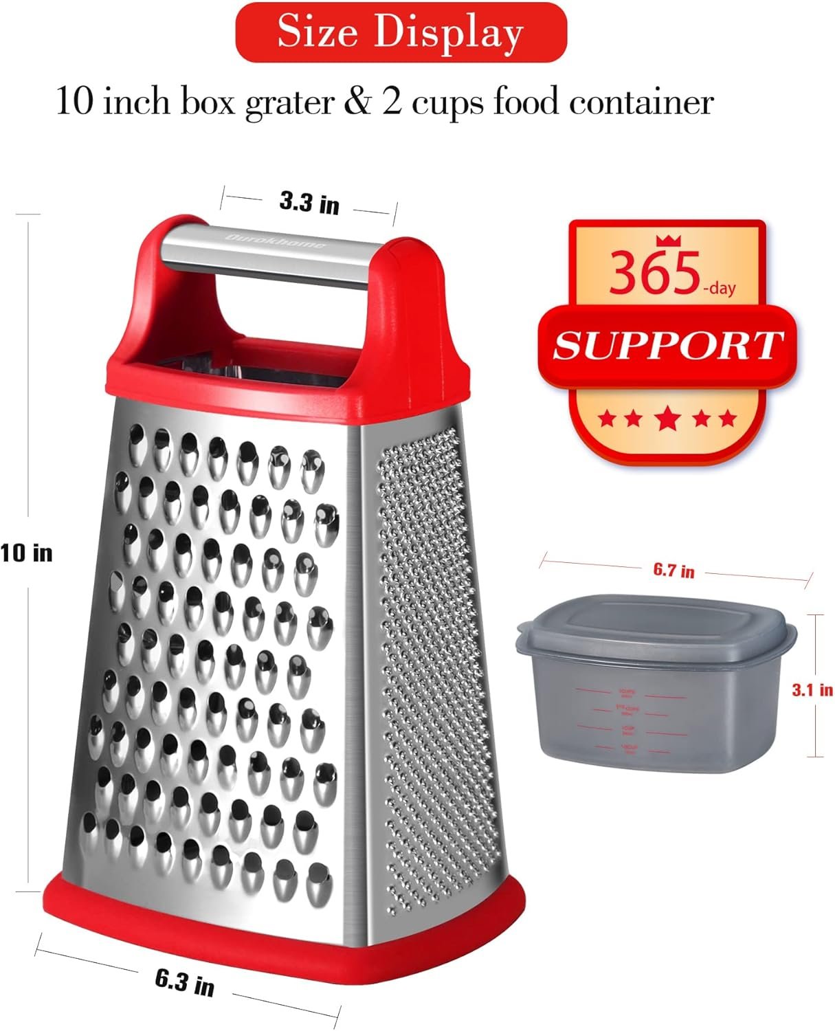 Stainless Steel Box Grater, 4 Side Kitchen Vegetable Shredder Slicer Zester with Container for Parmesan, Cabbage, Ginger - 图片 3