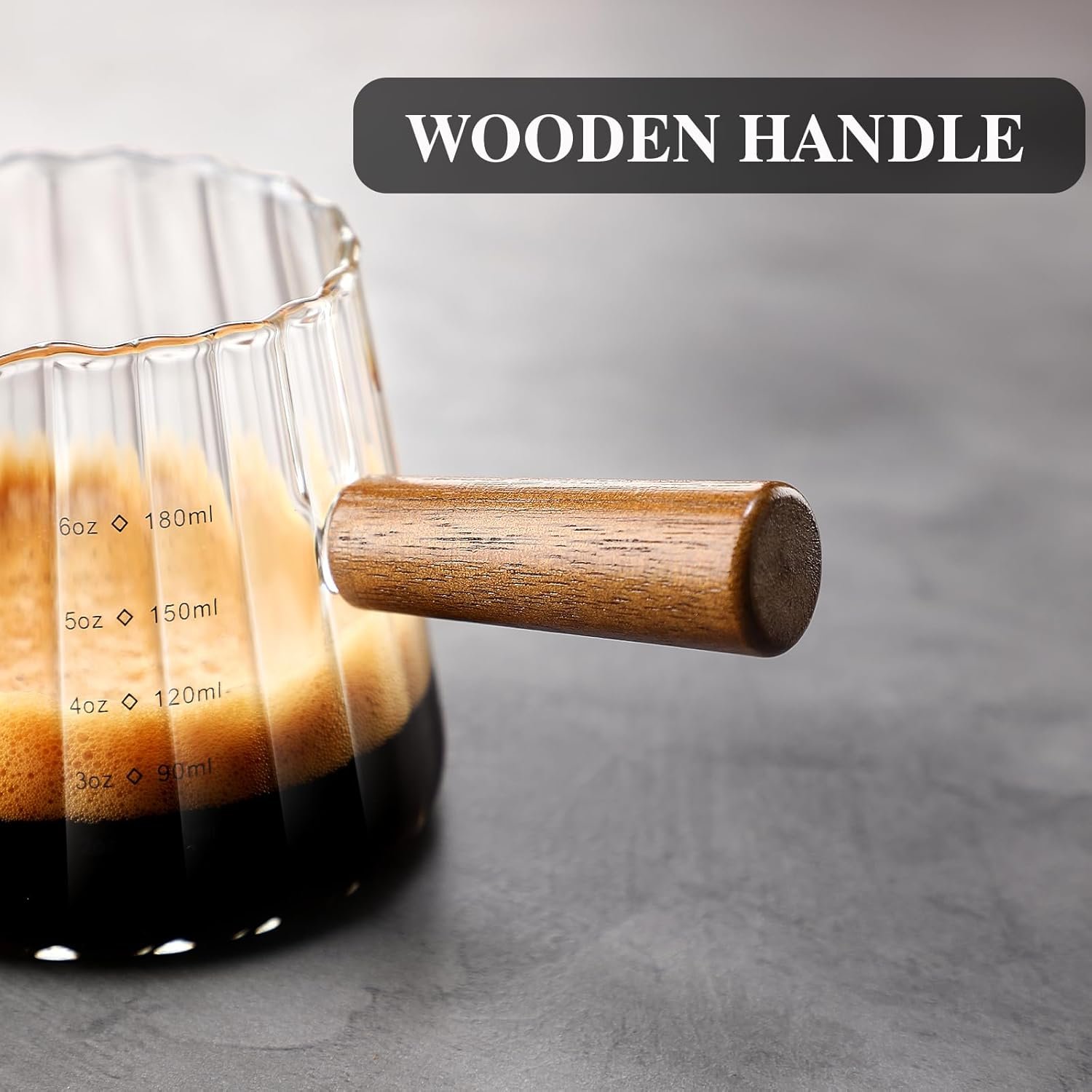 Espresso Cups With Wood Handle 6oz, Espresso Accessories, Milk Frothing Pitcher, Glass Measuring Cup - 图片 2