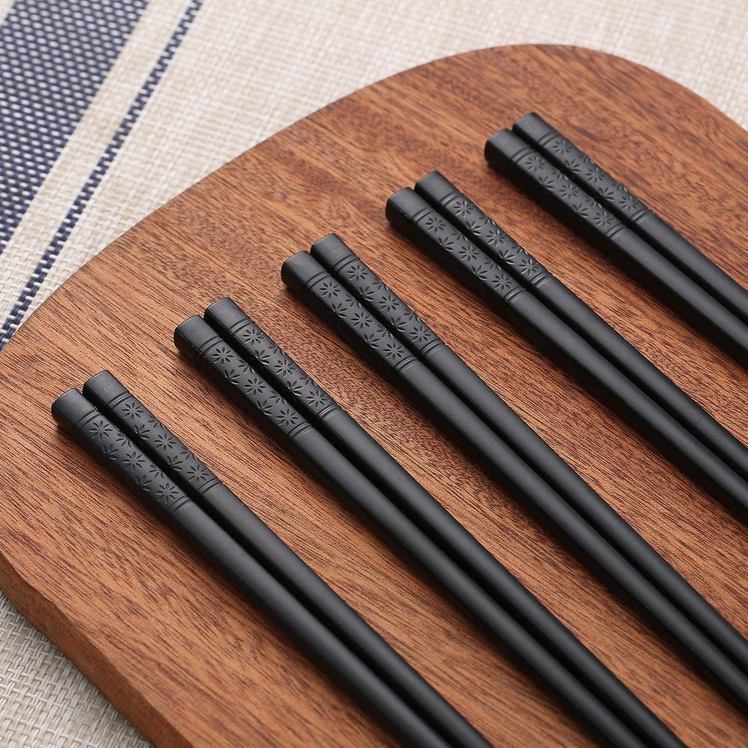 10 Pairs Fiberglass Chopsticks - Reusable Chopsticks Dishwasher Safe, 9 1/2 Inches - Black - 图片 2