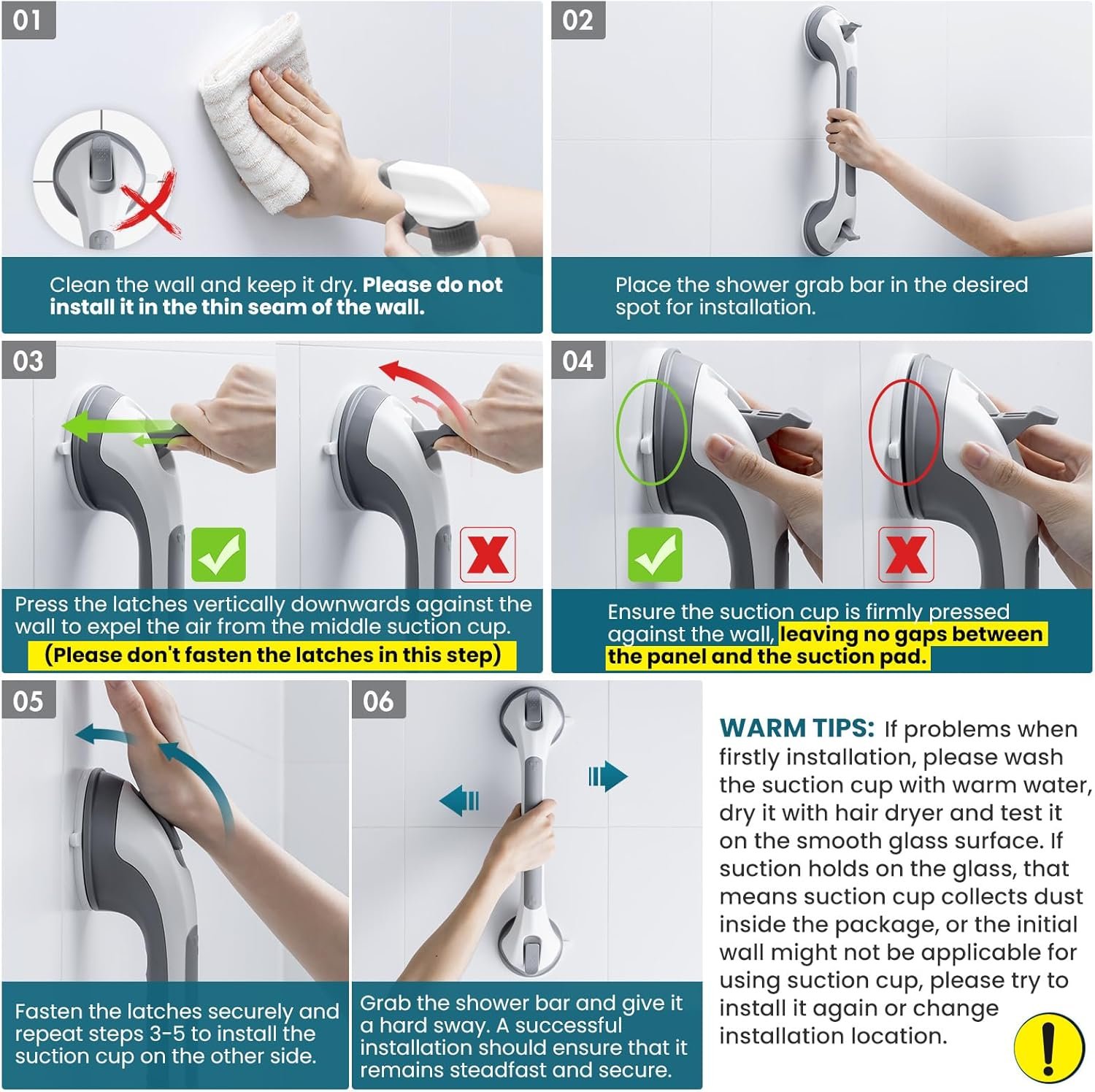 TAILI Grab Bars for Bathtubs and Showers 2 Pack Suction Grab Bar, Heavy Duty Shower Handle Removable Bath Handrails for Seniors and Elderly, Bathroom Safety Grip No Drilling Waterproof,Grey - 图片 2