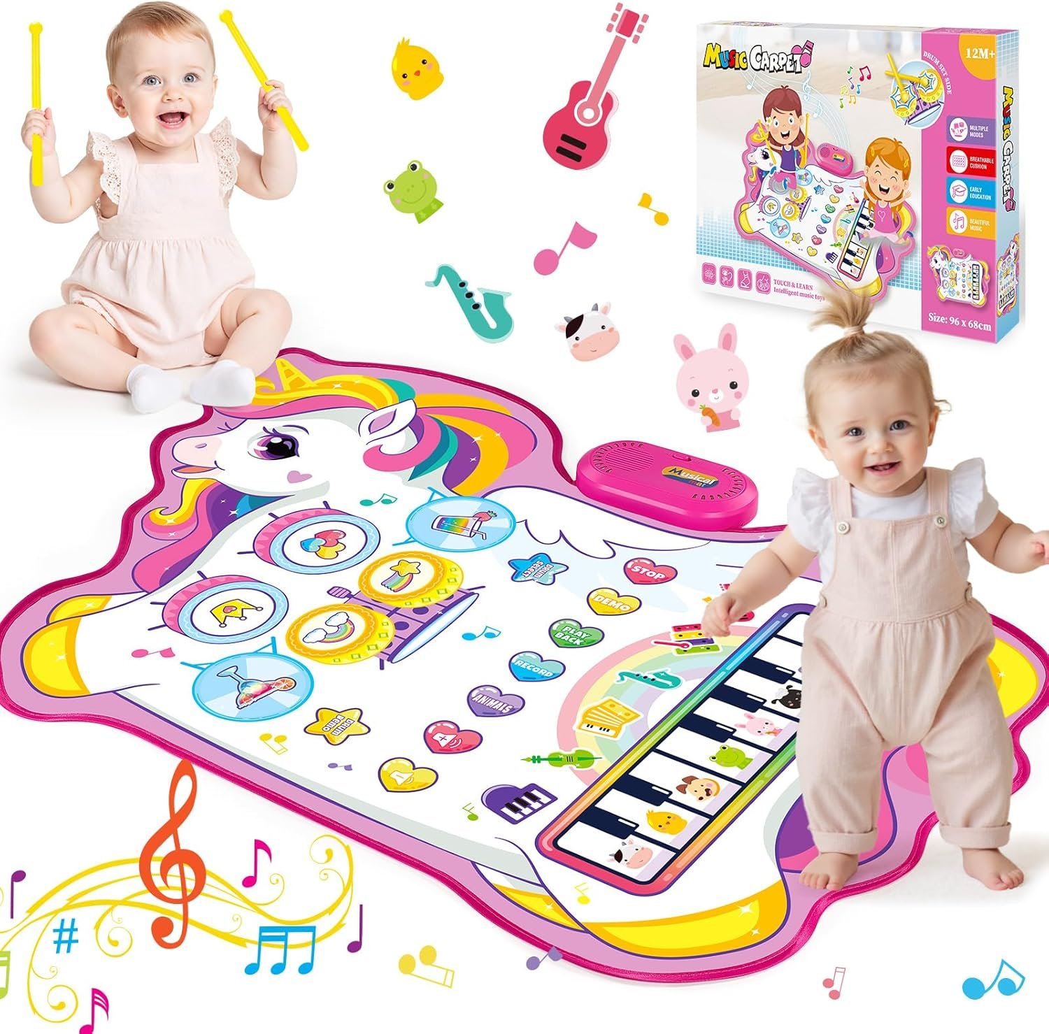 "Unicorn Musical Mat for 1 2 3 Year Old Girls, 3 in 1 Piano Drum Mat Unicorn Gifts for 1-3 Year Old Girls, Toddler Toys 1st Birthday Presents for Kids Early Educational Music Toys "