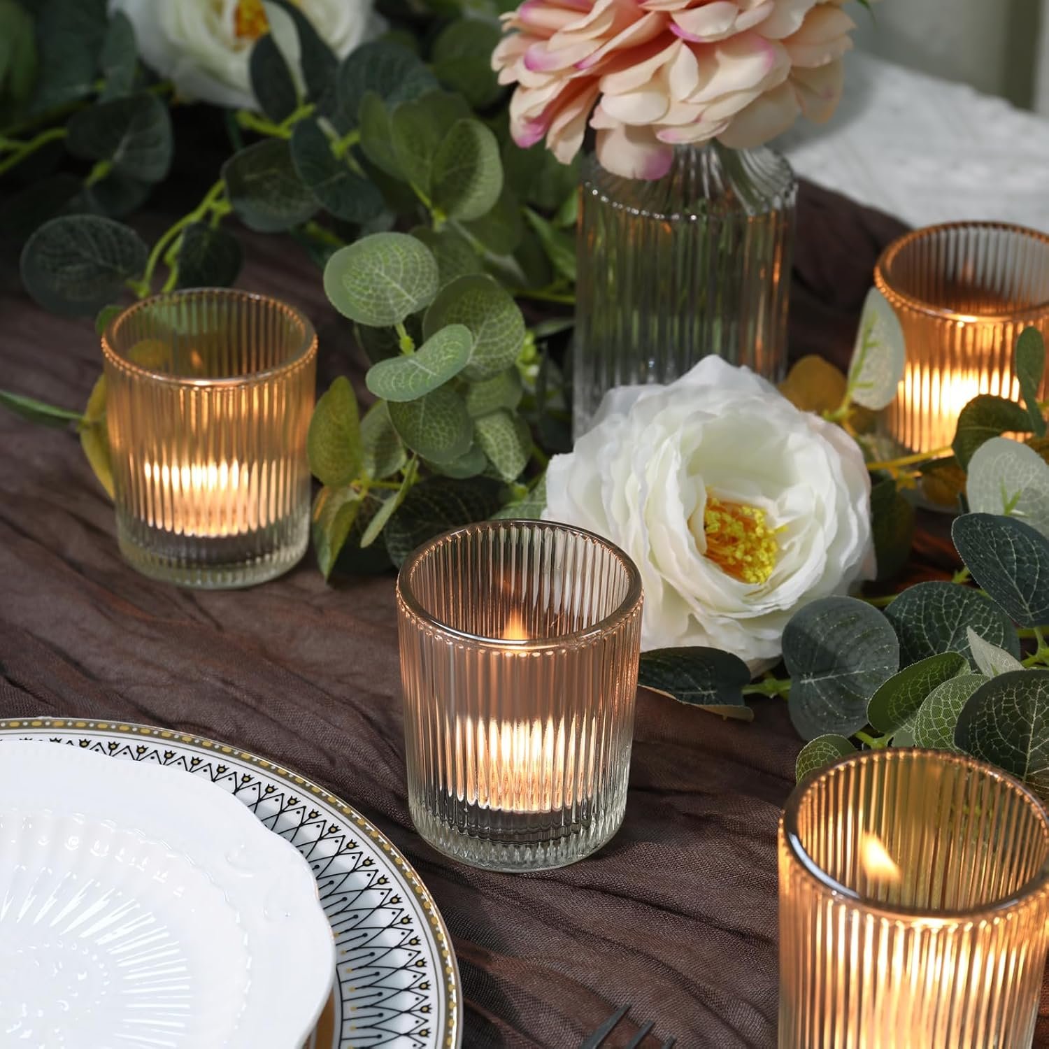 36 Pack Votive Candle Holders Bulk, Clear Tealight Candle Holder for Table Centerpiece, Ribbed Votive Holders for Wedding, Home Decor - 图片 5