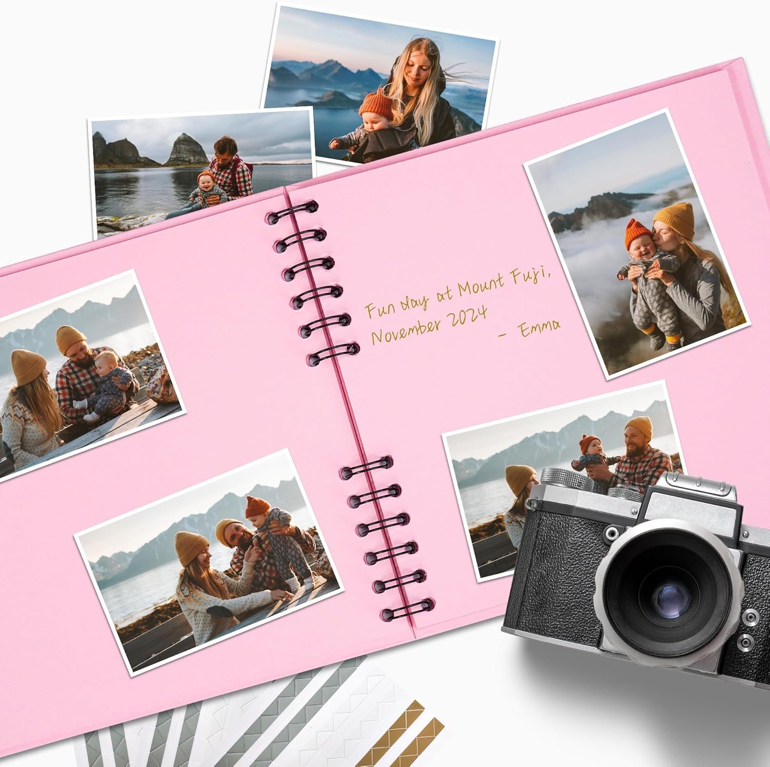 10×10 inch Scrapbook Photo Album DIY Picture Book 40 Pages, Thick Kraft Paper Scrap Book Album with Silk Ribbon Wedding Guest Book Memory Book for Baby - 图片 4